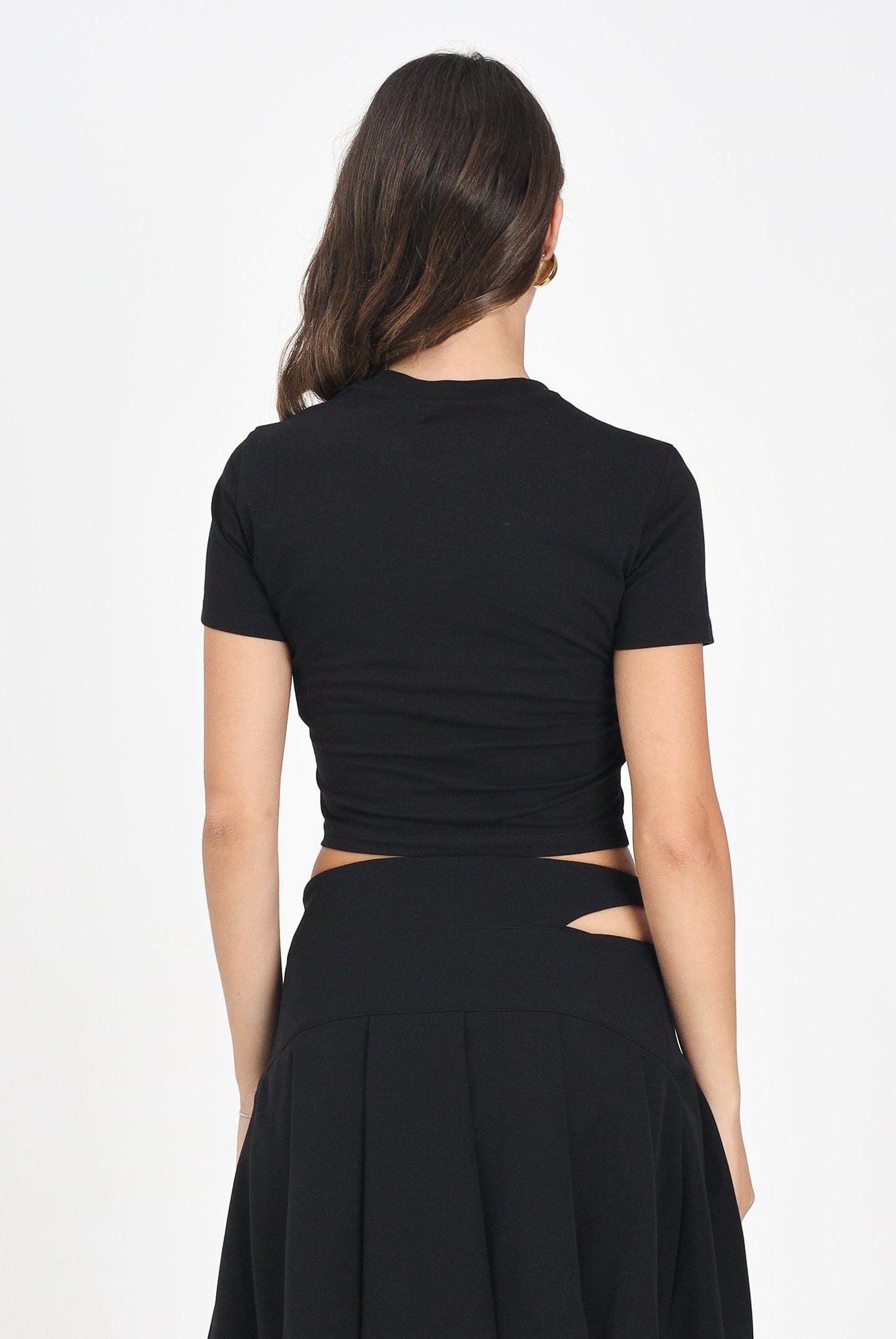 VERSACE JEANS COUTURE T-shirt a manica corta nera da donna con logo 79HAHC01CJ02C 899 VERSACE JEANS COUTURE