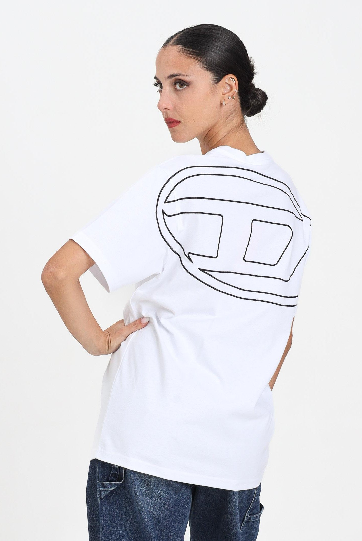 DIESEL T-shirt a manica corta bianca per donna, ragazzi e bambini con maxi logo Oval D J022760HGAM K100 DIESEL