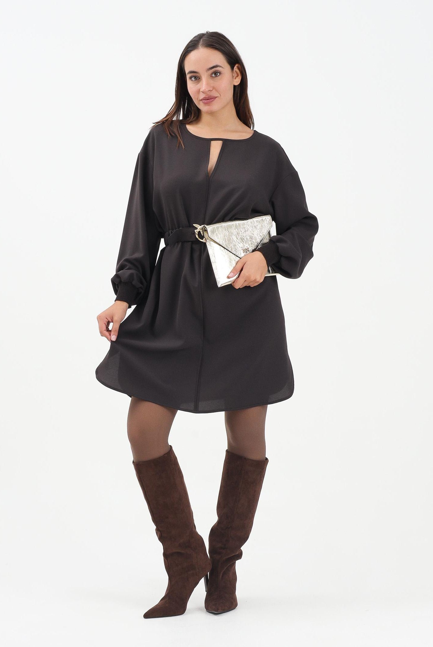 PINKO Abito corto marrone da donna con cintura 105586A2QW M04 PINKO