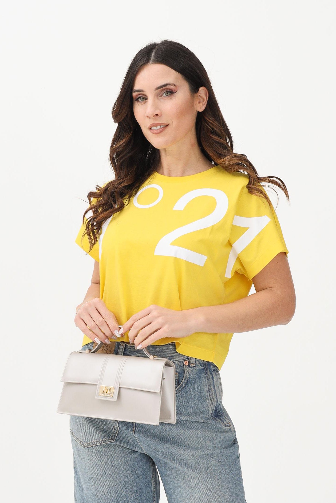 N21 T-shirt a manica corta gialla per donna, ragazze e bambine con maxi logo N210AAN0153 0N215 N21