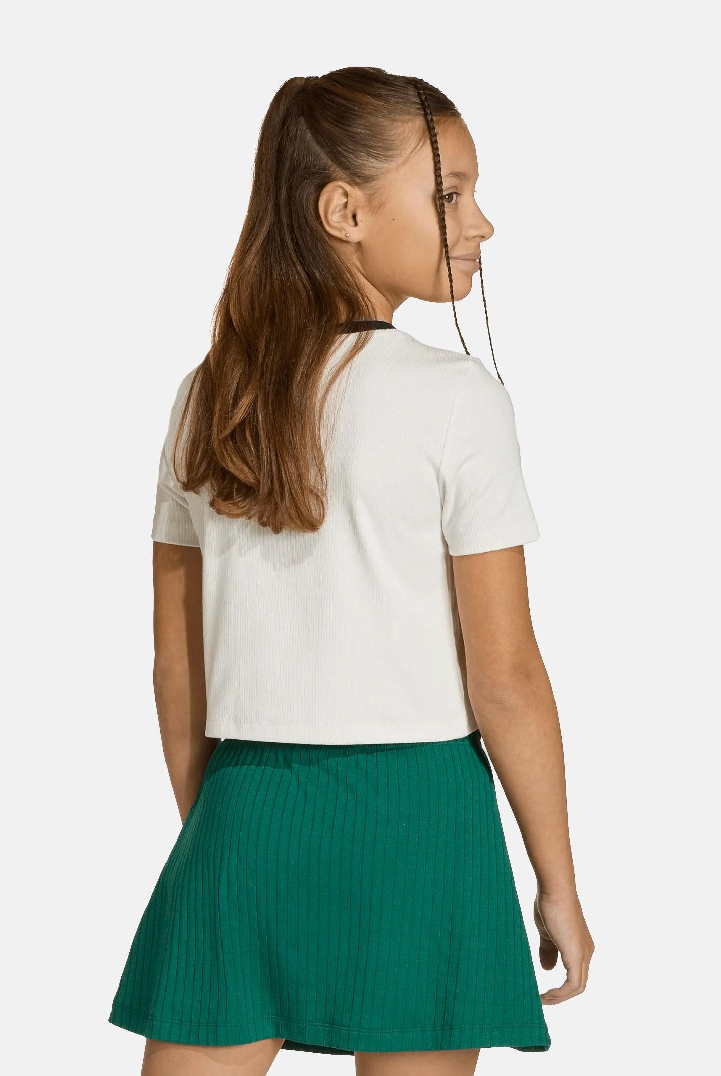 ADIDAS ORIGINALS T-shirt a manica corta Tight Mini Rib bianca e nera da bambina KE2497 . ADIDAS ORIGINALS