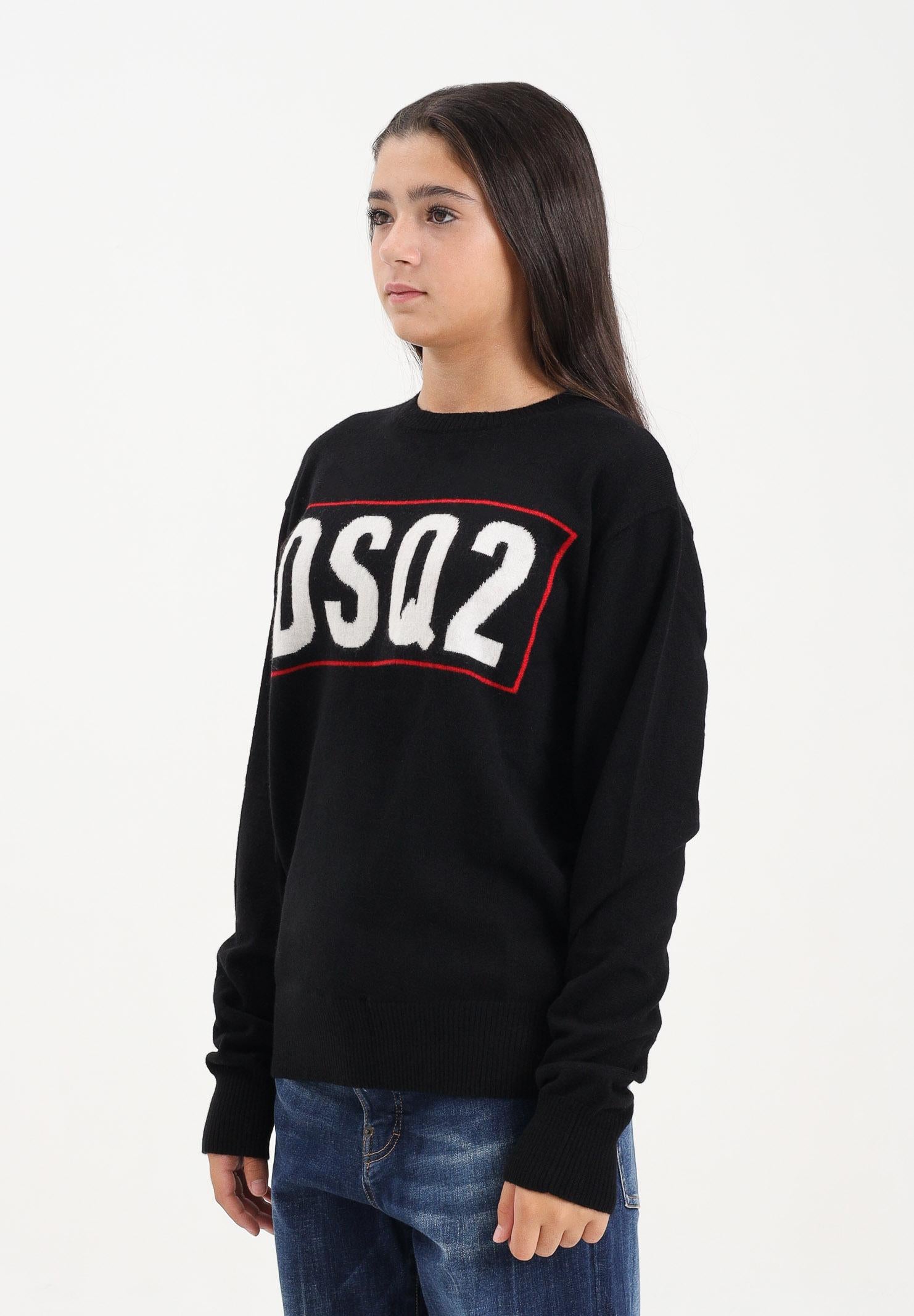 DSQUARED2 Maglioncino girocollo nero per donna, ragazzi e bambini con logo DSQ2 DQ3071D0AFF DQ900 DSQUARED2