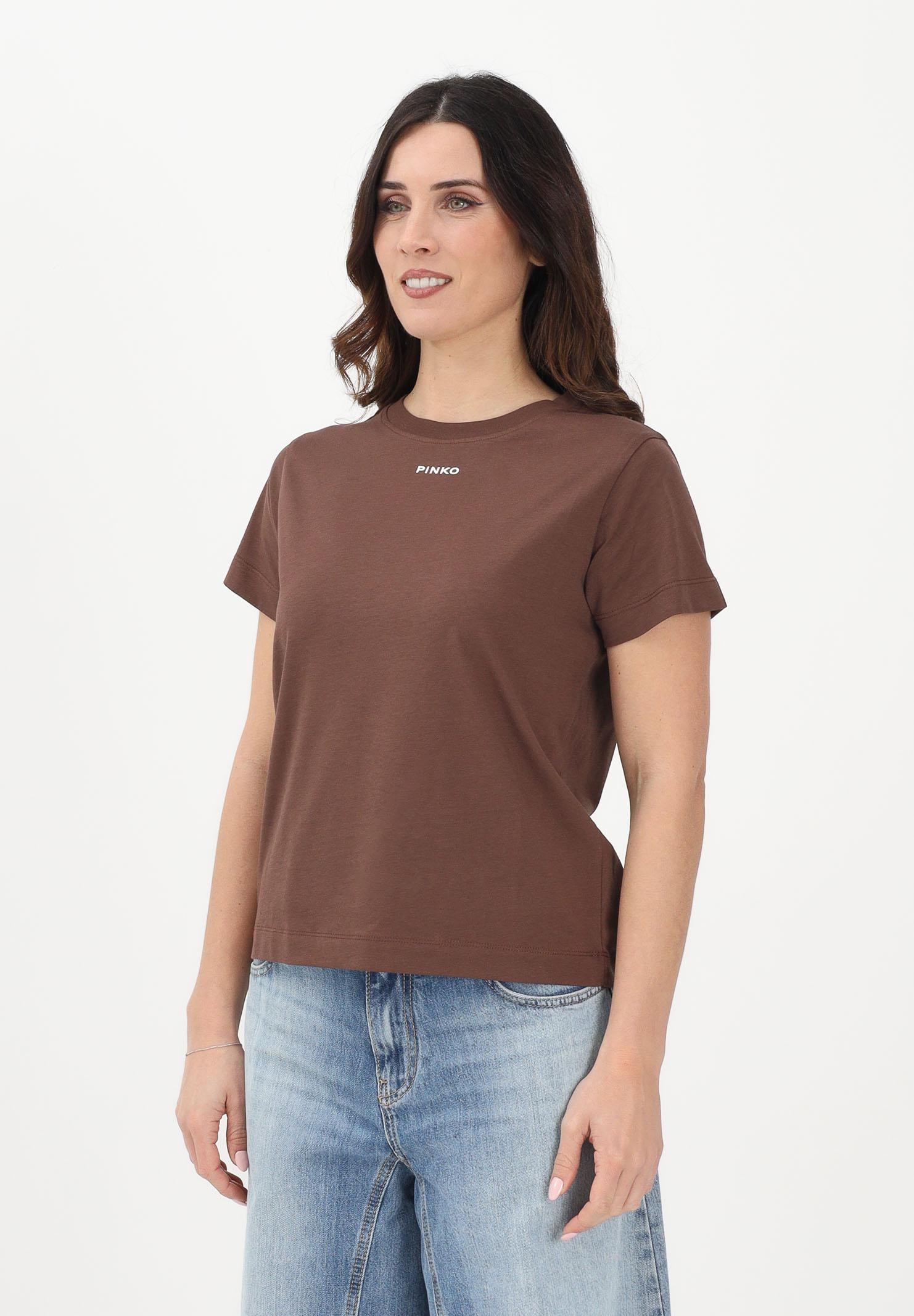 PINKO T-shirt a manica corta marrone da donna con logo 100373A34F L78 PINKO