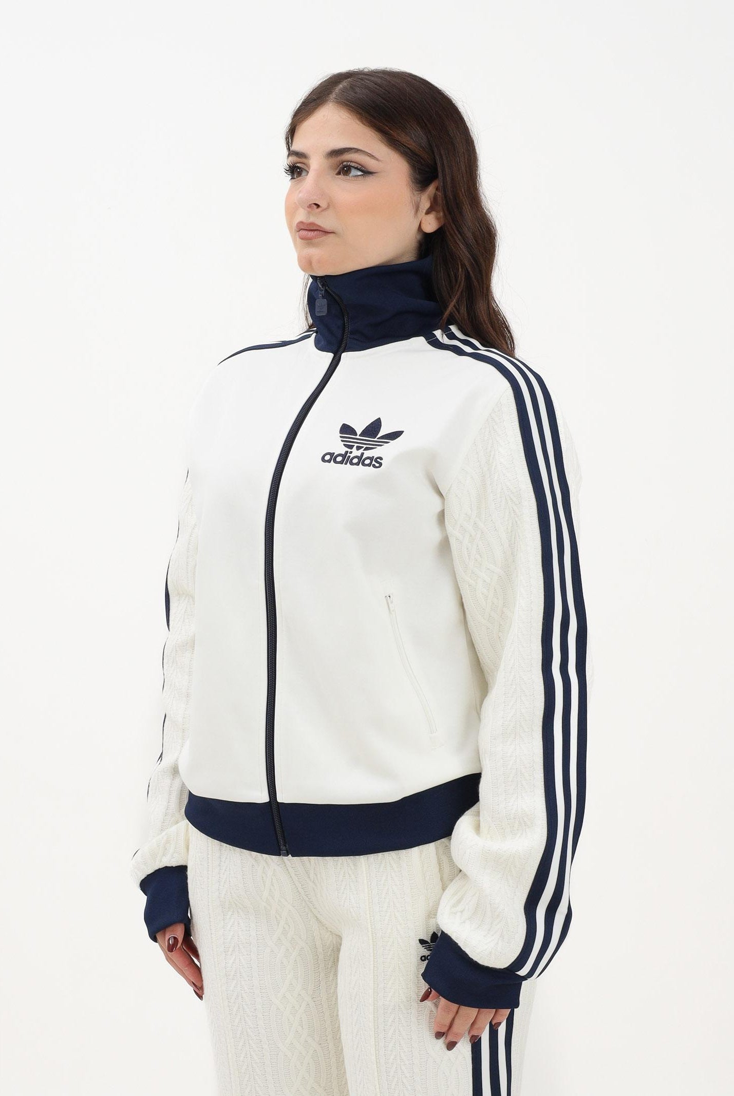 ADIDAS ORIGINALS Felpa con zip Knit Classic panna da donna KS7800 . ADIDAS ORIGINALS