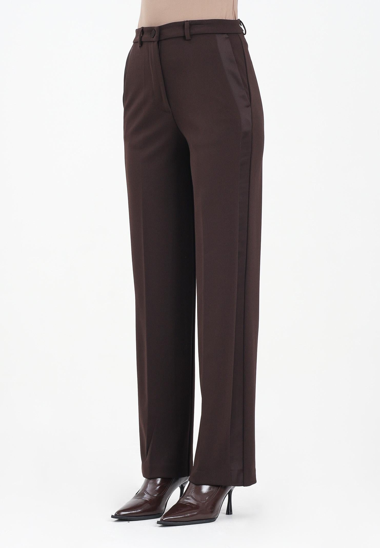 VICOLO Pantalone elegante marrone da donna con bande laterali in raso TF0305 FU69 VICOLO
