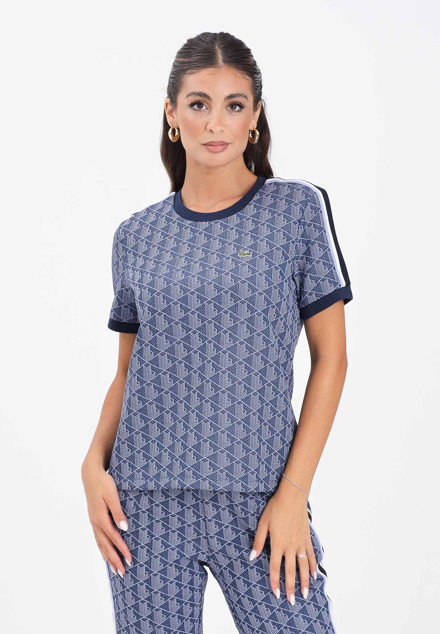 LACOSTE T-shirt a manica corta blu da donna con monogramma TF3244 AIT LACOSTE