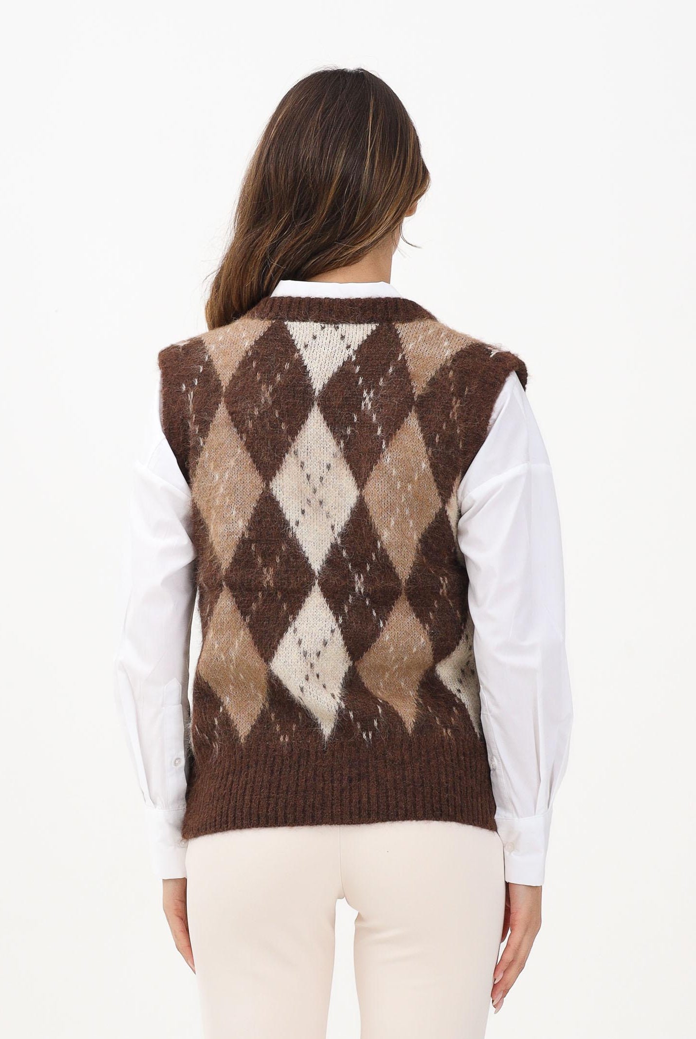 ONLY Gilet da donna con motivo argyle nei toni caldi del marrone, beige e panna 15353229 Chestnut ONLY