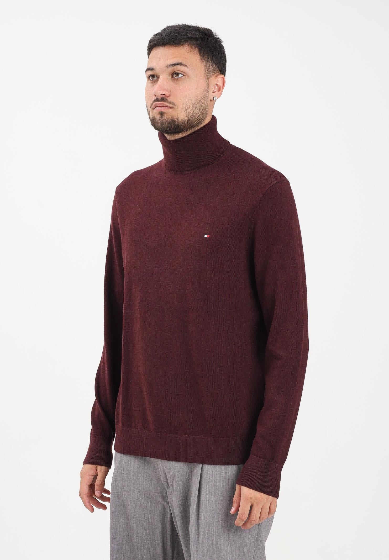 TOMMY HILFIGHER Maglioncino a collo alto bordeaux da uomo MW0MW28048XIH TOMMY HILFIGER
