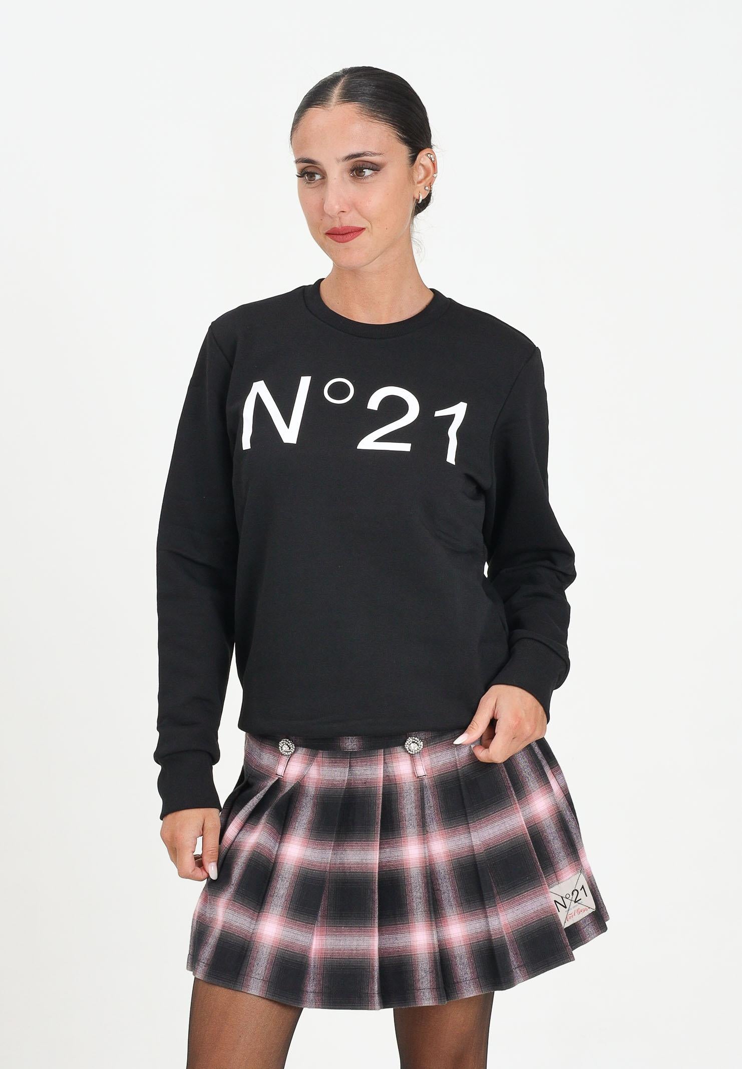 N21 Felpa girocollo nera per donna, ragazzi e bambini con logo a contrasto N21588N0154 0N900 N21