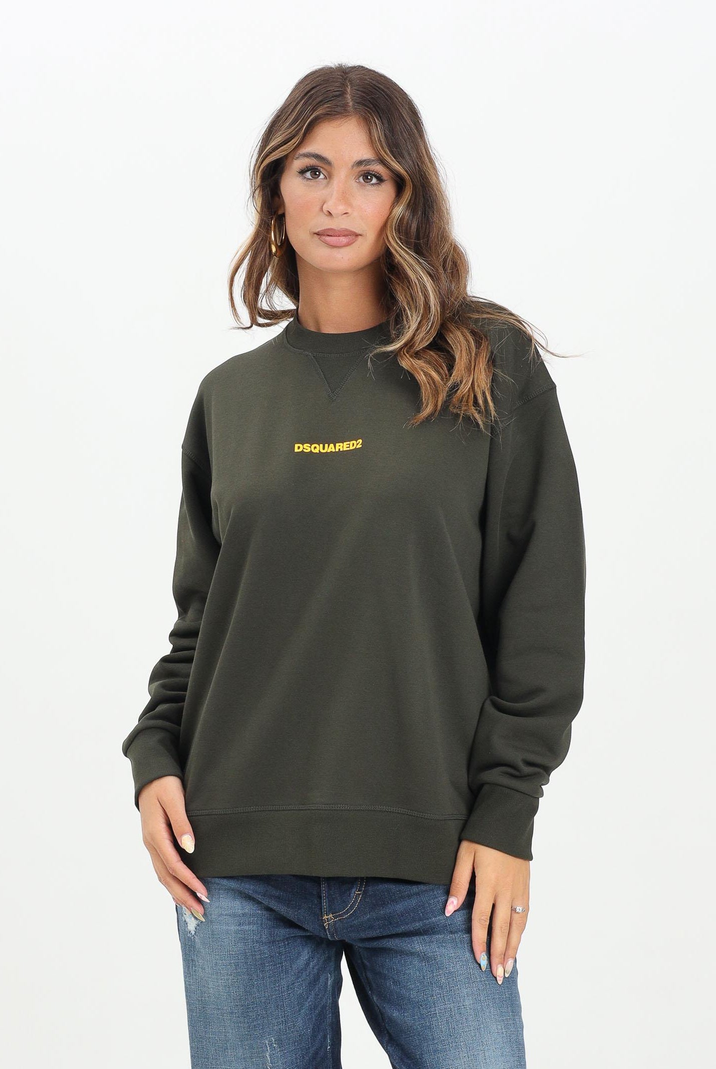 DSQUARED2 Felpa girocollo verde per donna, ragazzi e bambini con stampa logo DQ2739D0094 DQ518 DSQUARED2