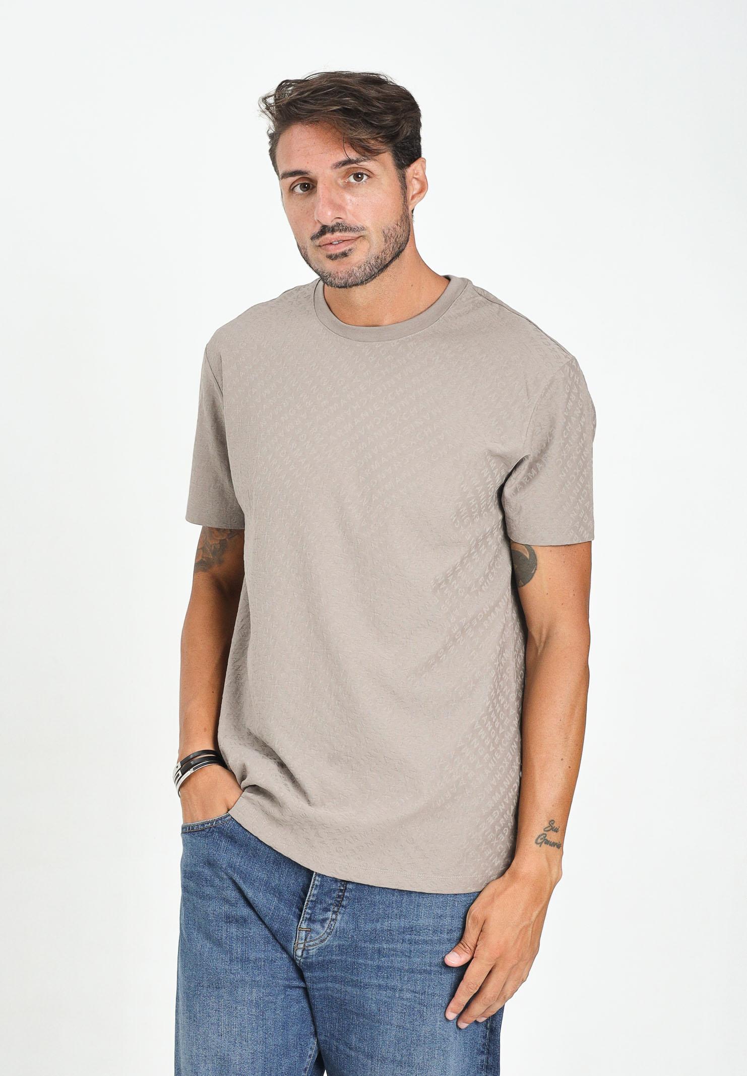 ARMANI EXCHANGE T-shirt a manica corta tortora da uomo con fantasia logo jacquard XM001431AF10337 F6097 ARMANI EXCHANGE