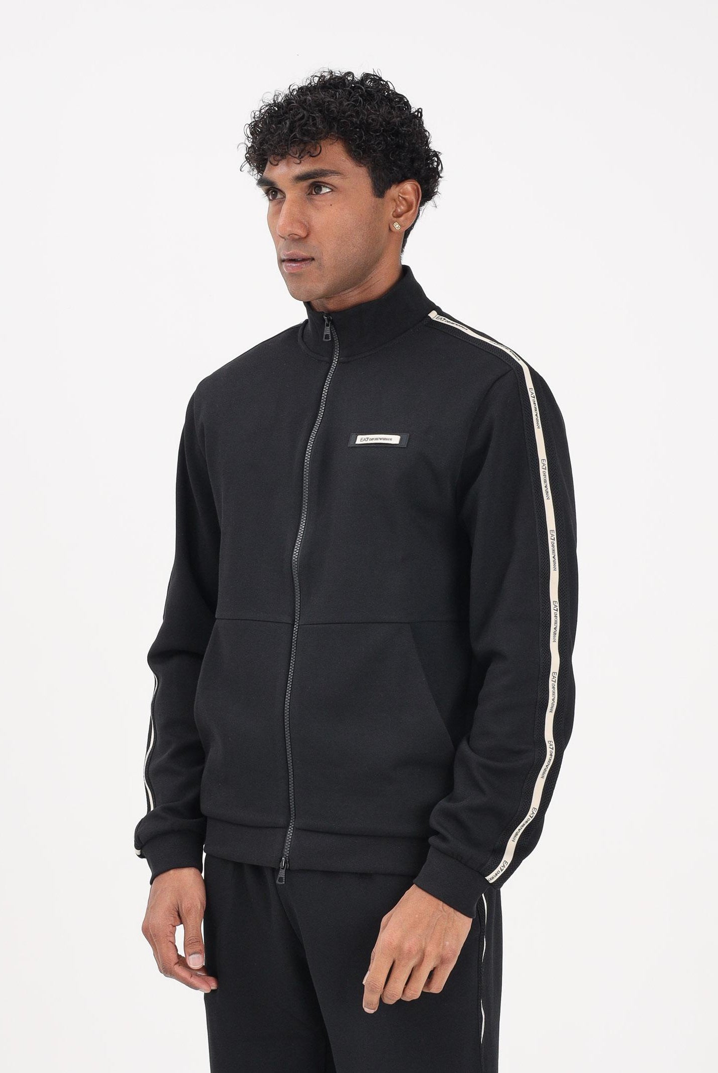 EA7 Felpa con zip nera da uomo caratterizzata da bande logate a contrasto 7M001479AF12660 UC001 EA7