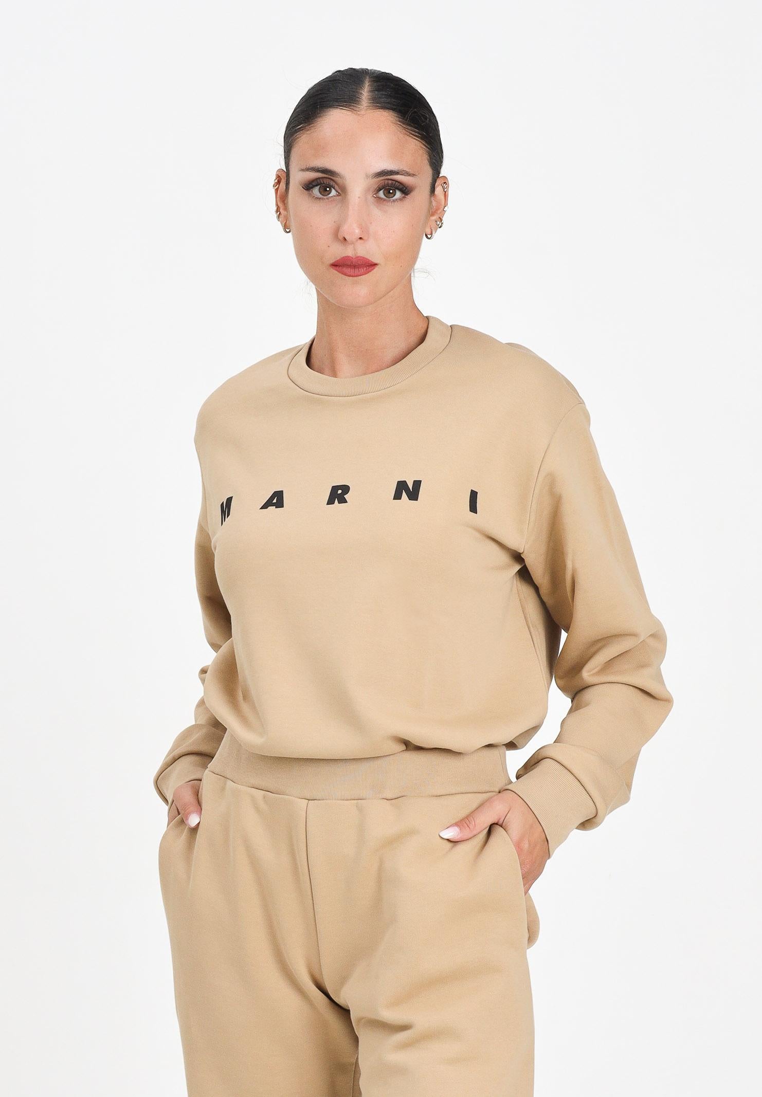 MARNI Felpa girocollo beige per donna, ragazzi e bambini con logo istituzionale M01612M00V0 0M715 MARNI