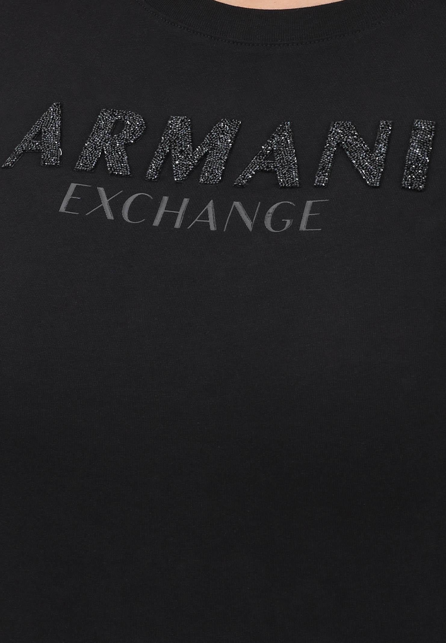 ARMANI EXCHANGE T-shirt a manica corta nera da donna con logo in strass XW002106AF10356 UC001 ARMANI EXCHANGE