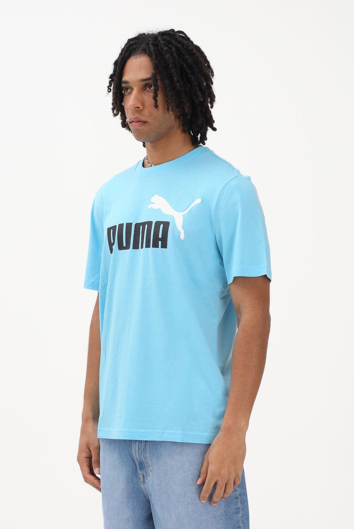 PUMA T-shirt a manica corta Essentials 2 Colour N.1 Logo azzurra da uomo 684708 47 PUMA