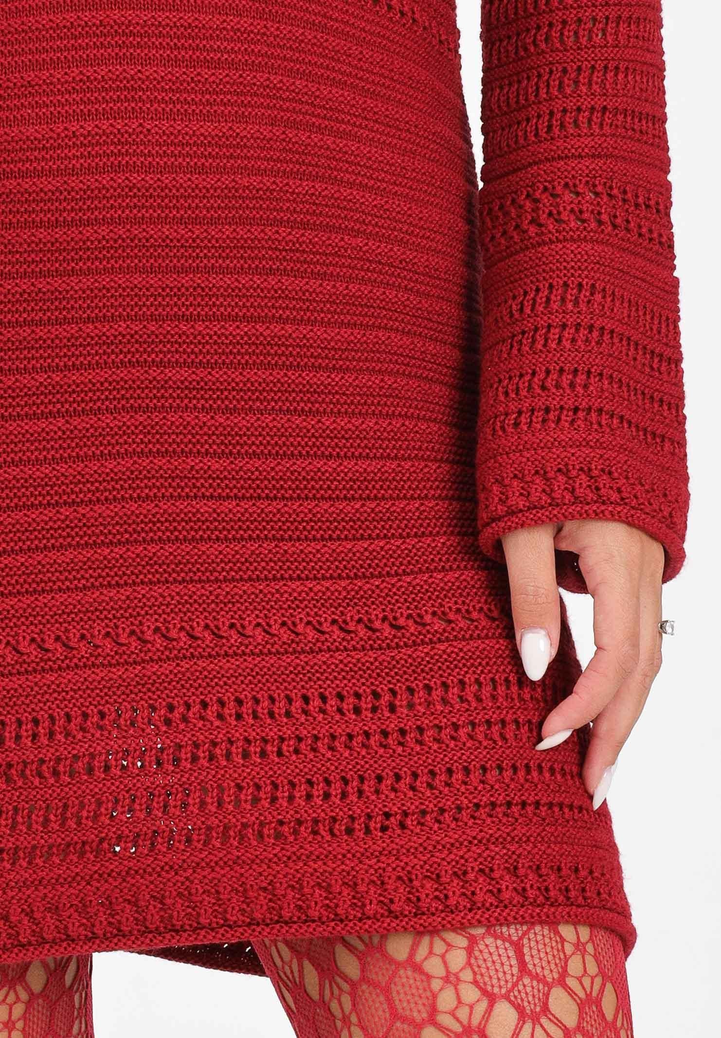 AKEP Abito corto rosso scuro da donna con lavorazione in maglia VSKD11020 V1 AKEP