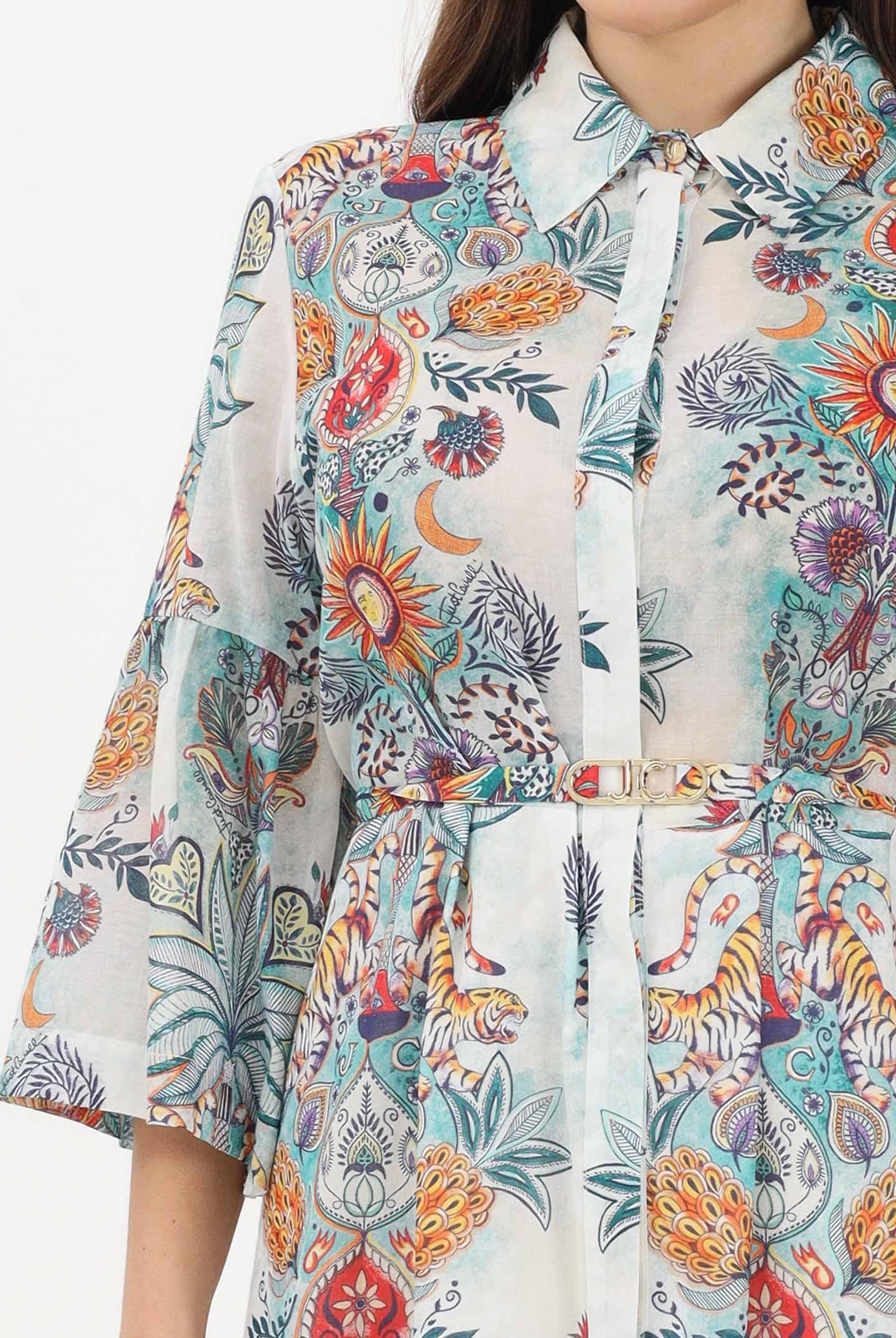 JUST CAVALLI Abito lungo azzurro da donna con fantasia 80PAO946NS780 217 JUST CAVALLI