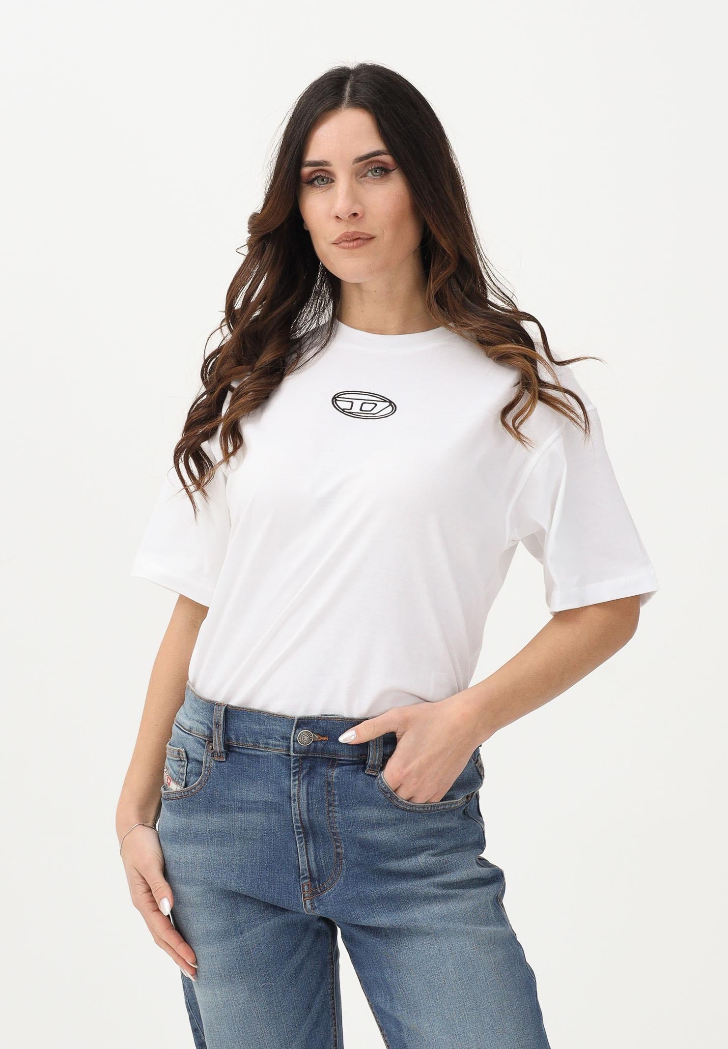 DIESEL T-shirt a manica corta bianca per donna e ragazze con logo Oval D J0242800YI9 K100 DIESEL