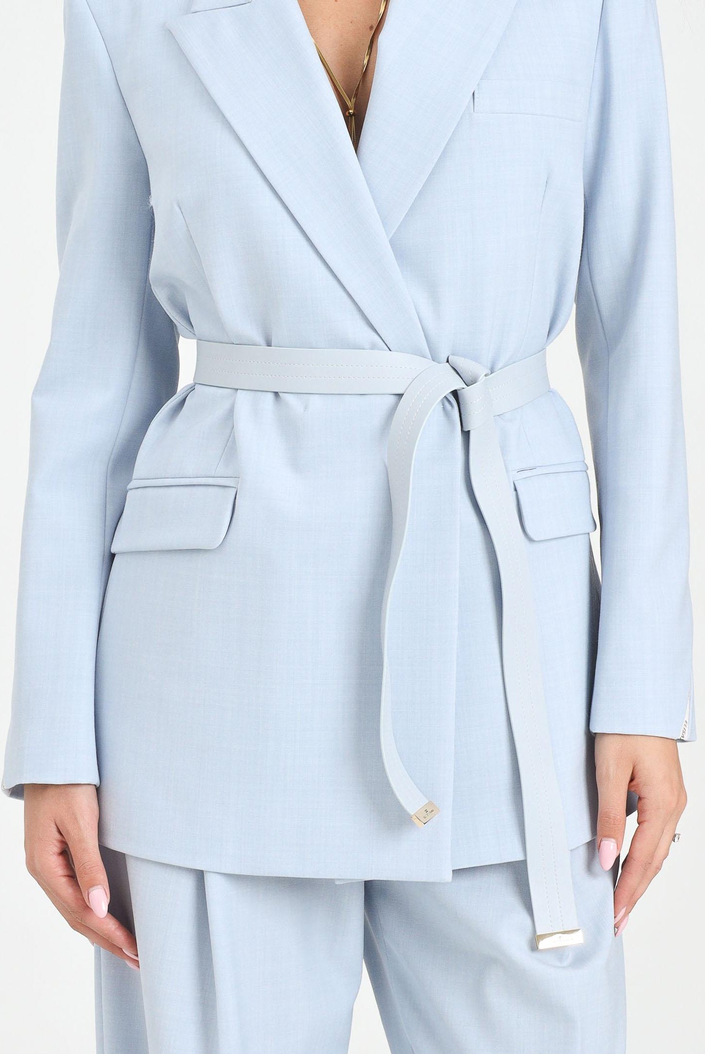 ELISABETTA FRANCHI Tailleur celeste da donna con cintura TP00257E2 EA7 ELISABETTA FRANCHI