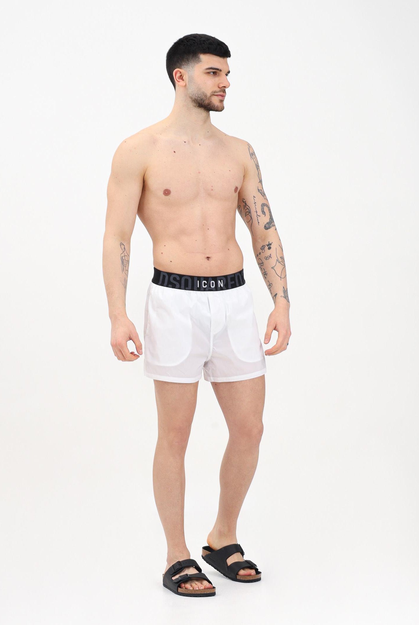 DSQUARED2 Shorts mare bianco da uomo con fascia elastica logata D7B646260 100 DSQUARED2