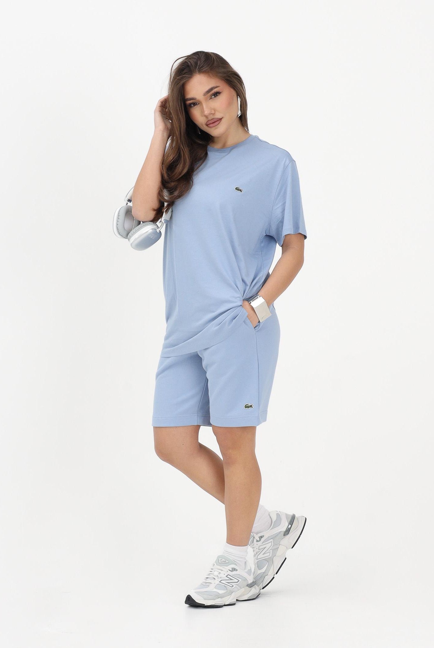 LACOSTE Shorts sportivo celeste per uomo e donna con logo GH9860 AEY LACOSTE