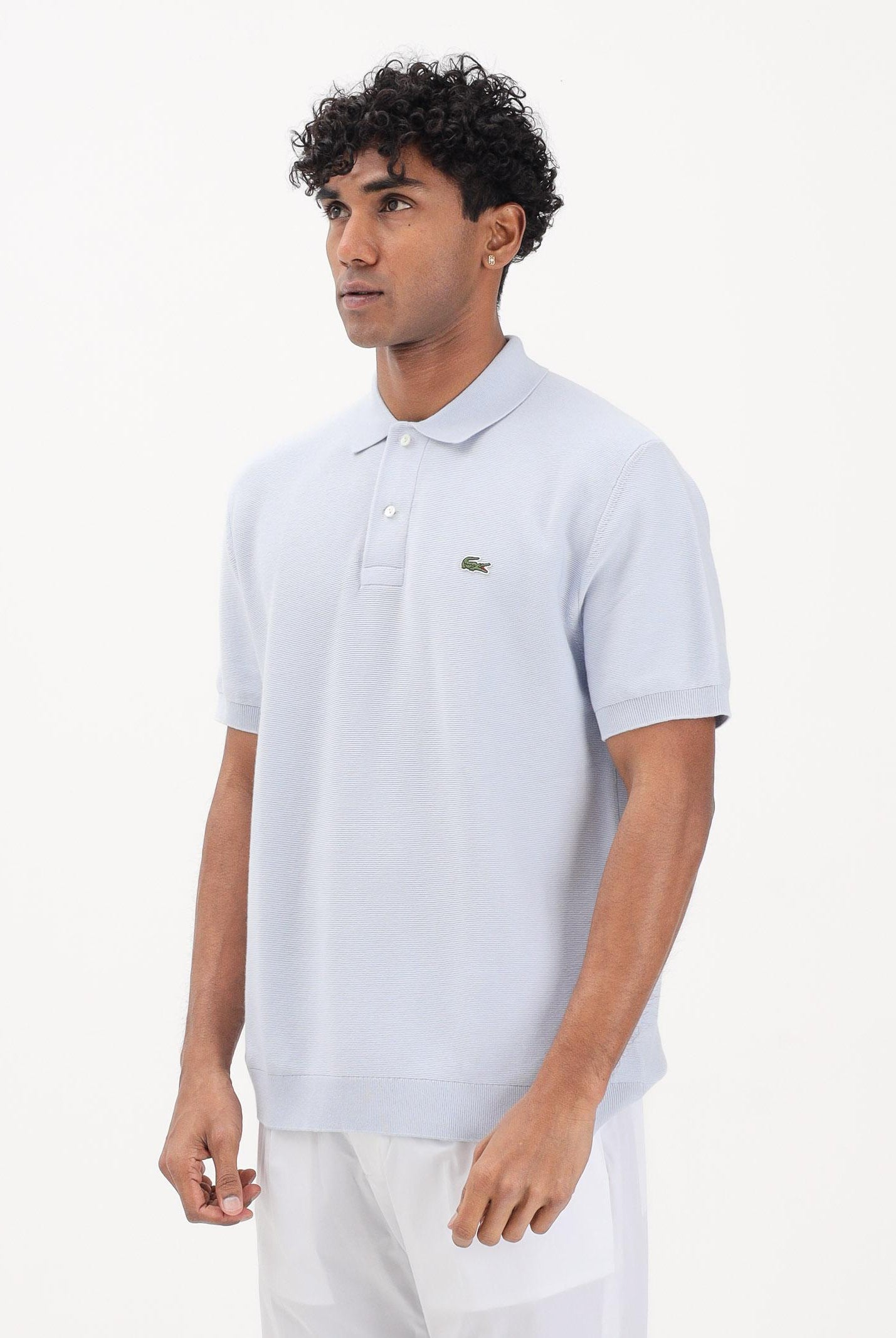 LACOSTE Polo a manica corta celeste da uomo in maglia bouclé AH1043 J2G LACOSTE