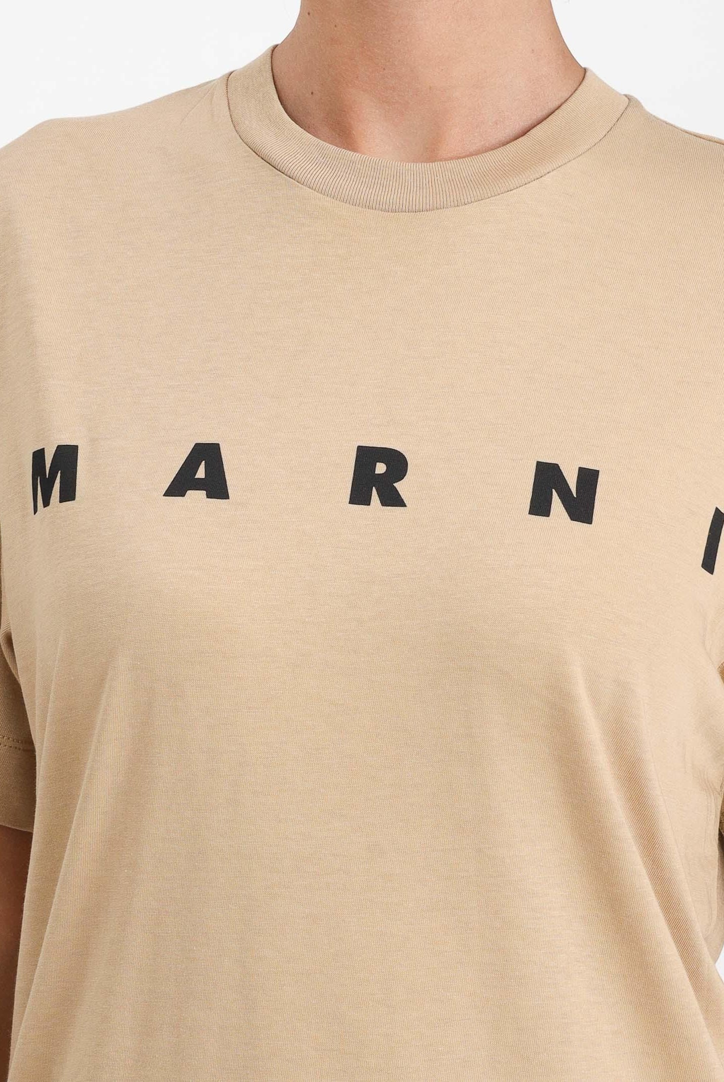 MARNI T-shirt a manica corta beige per donna, ragazzi e bambini con logo istituzionale M002MVM00RF 0M715 MARNI