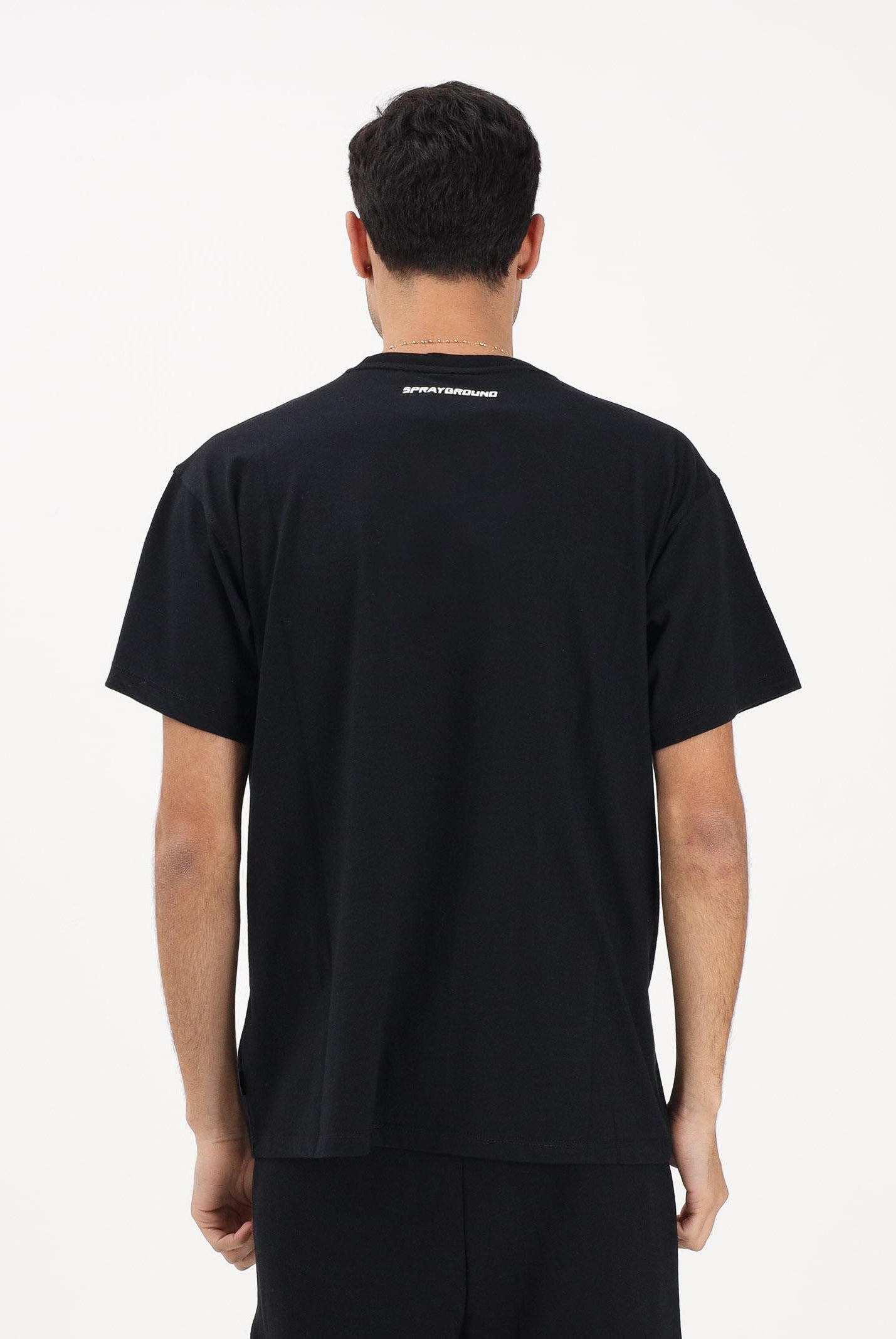 SPRAYGROUND T-shirt a manica corta nera da uomo con grafica frontale SP858BLK . SPRAYGROUND
