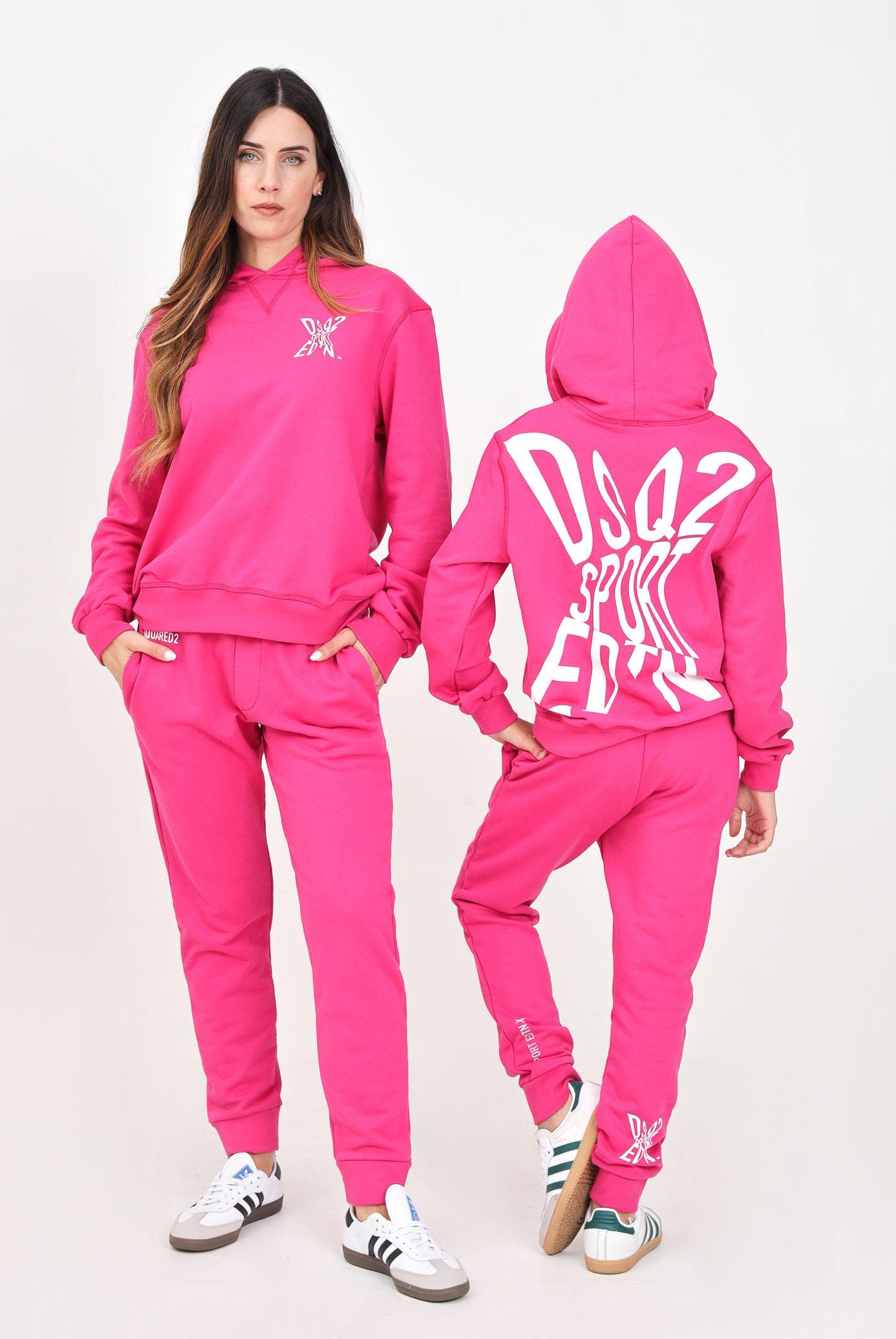 Pantalone sportivo fucsia per donna e bambina con stampa logo DQ2527D003G DQ313 DSQUARED2