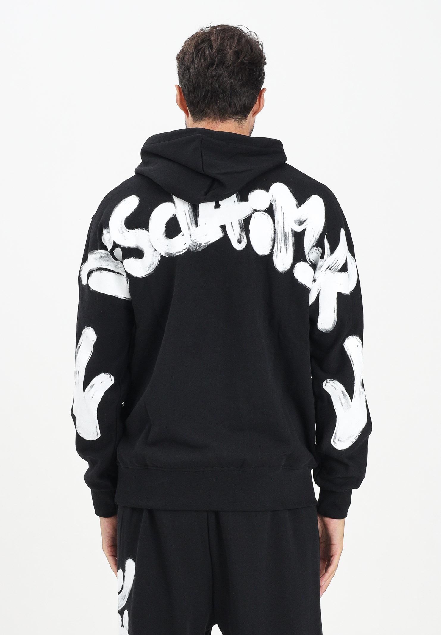 DISCLAIMER Felpa con cappuccio nera da uomo con maxi stampa logo 25IDS55100 NEBI DISCLAIMER