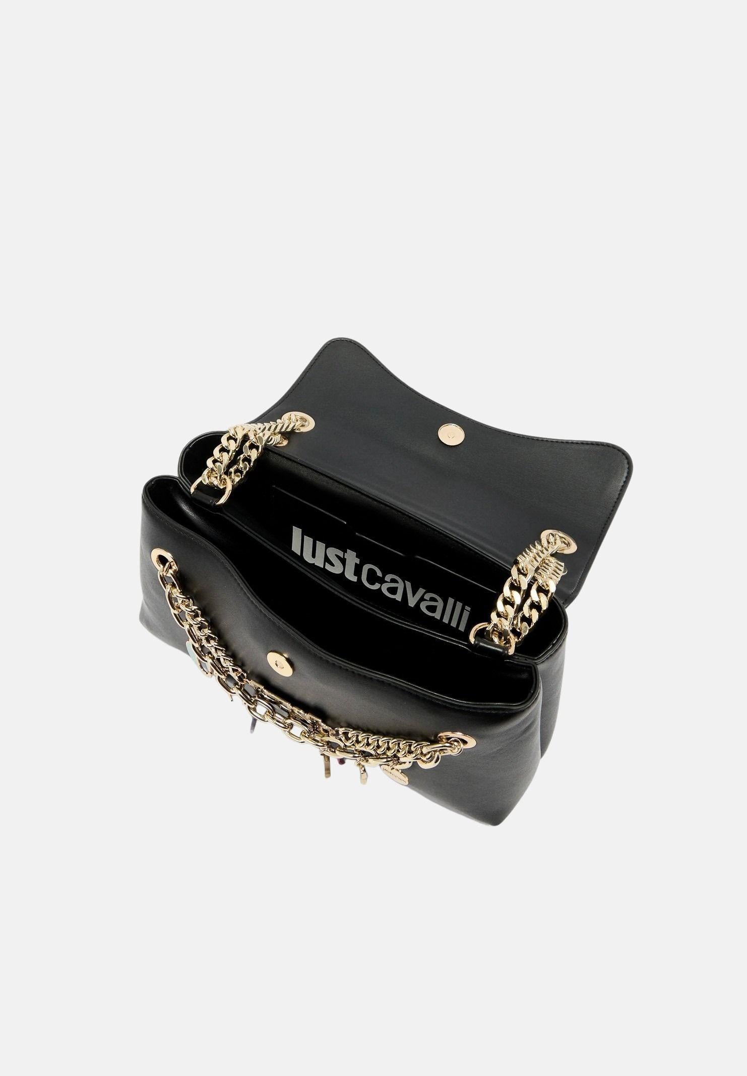 JUST CAVALLI Borsa a tracolla nera da donna con charm logo 80RA4BE2ZSD85 899 JUST CAVALLI