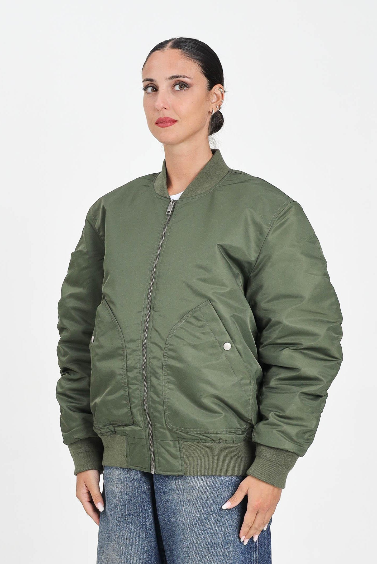 DIESEL Bomber verde militare per donna, ragazzi e bambini con maxi logo Oval Diesel J023980KAUX K513 DIESEL