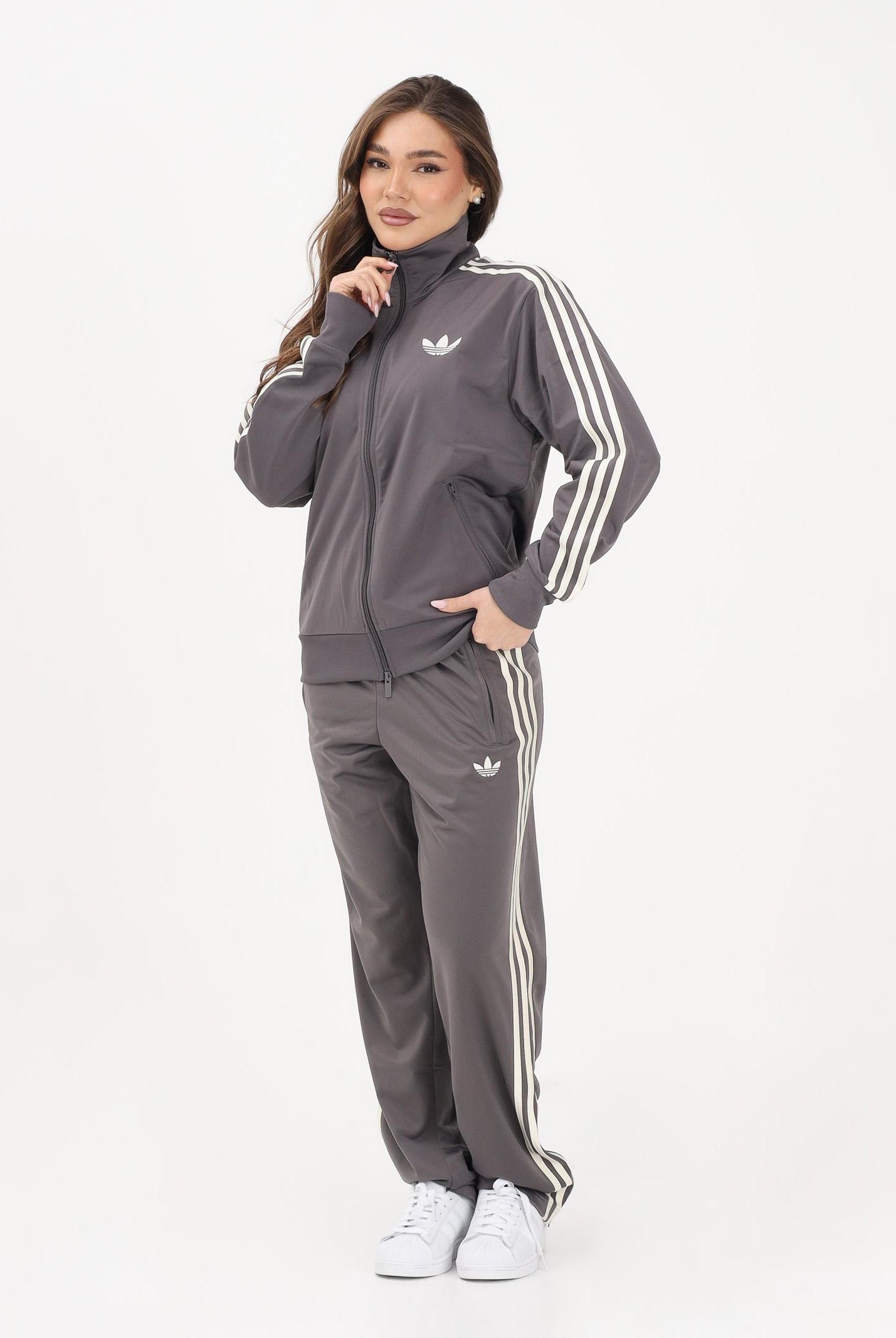 ADIDAS ORIGINALS Felpa con zip FIREBIRD LOOSE grigia da donna KT4614 . ADIDAS ORIGINALS