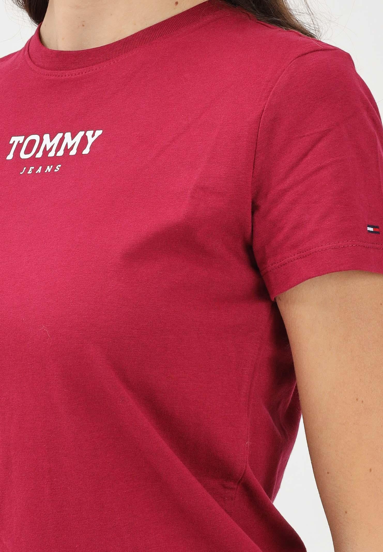 TOMMY JEANS T-shirt a manica corta bordeaux da donna con logo DW0DW21842 VLC TOMMY JEANS