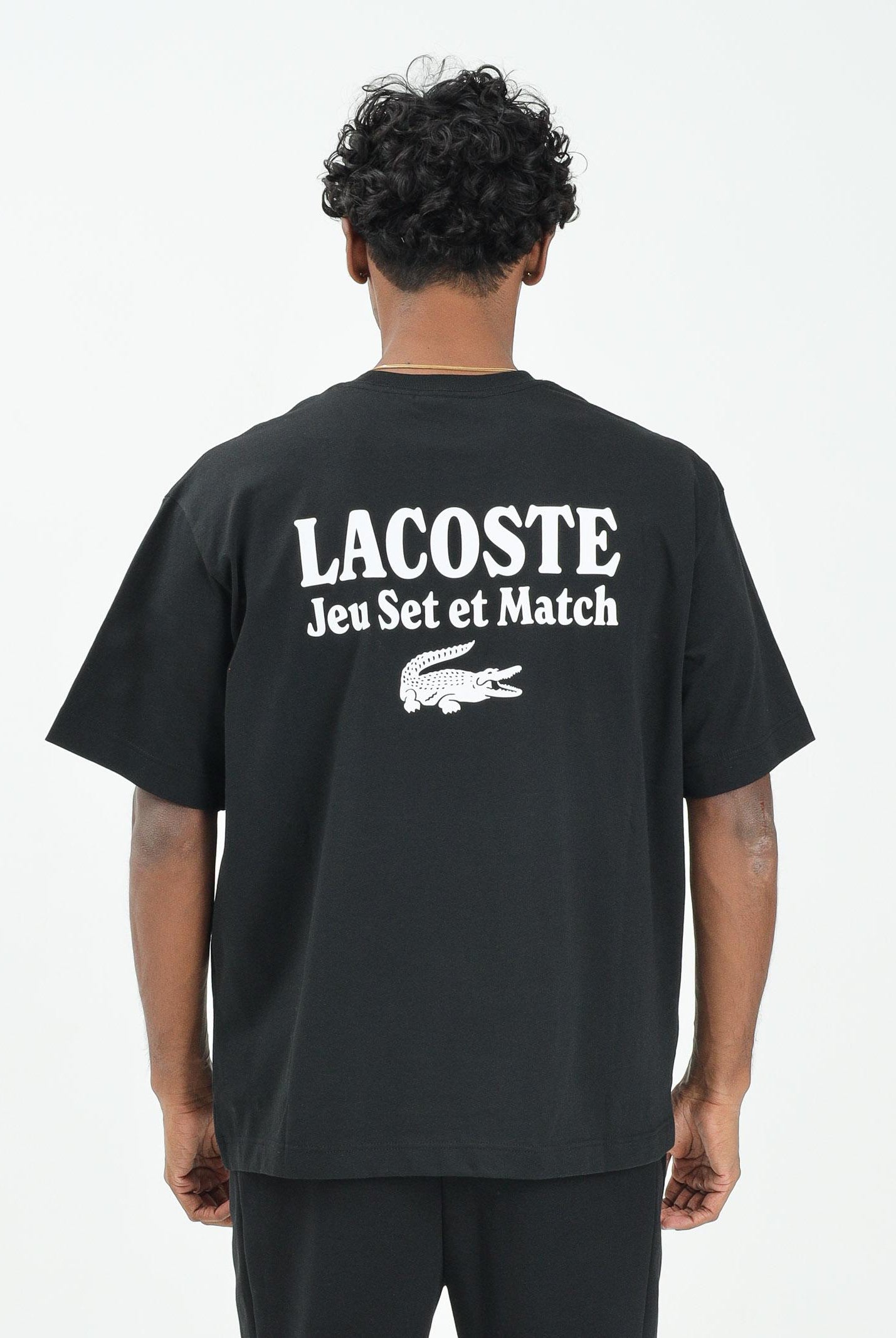LACOSTE T-shirt a manica corta nera da uomo con stampa sul retro TH5950 031 LACOSTE