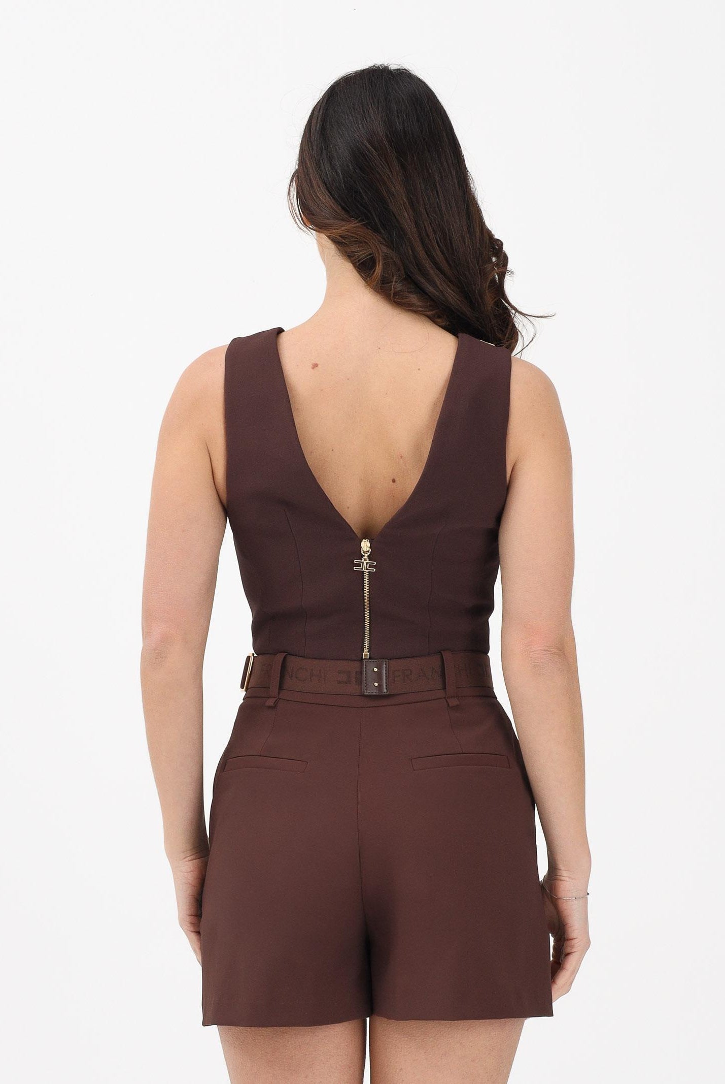 ELISABETTA FRANCHI Top elegante marrone da donna con scollo gioiello TO05061E2 644 ELISABETTA FRANCHI