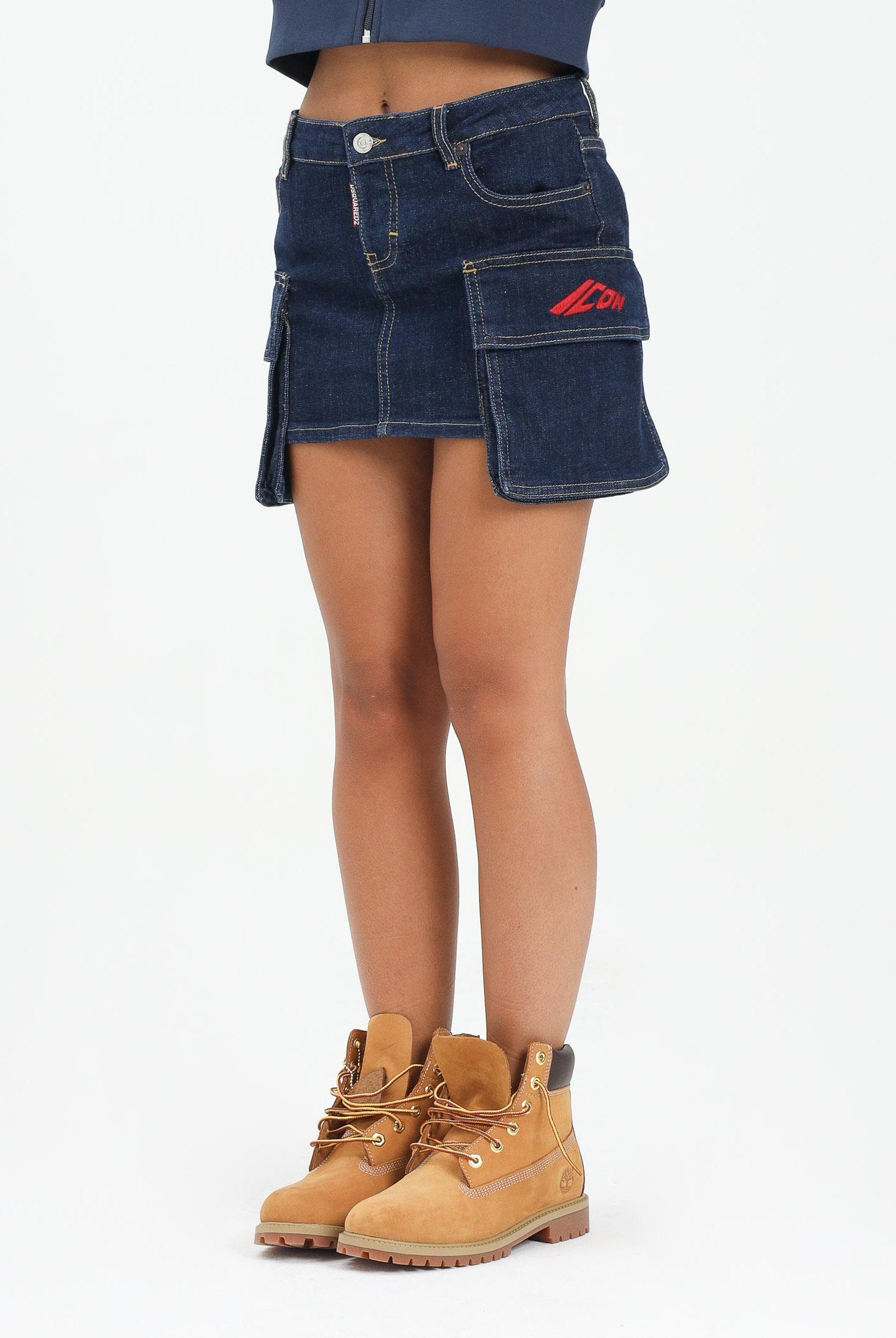 DSQUARED2 Gonna corta in denim blu per donna, ragazze e bambine con ricamo ICON DQ3138D0AFL DQ01 DSQUARED2
