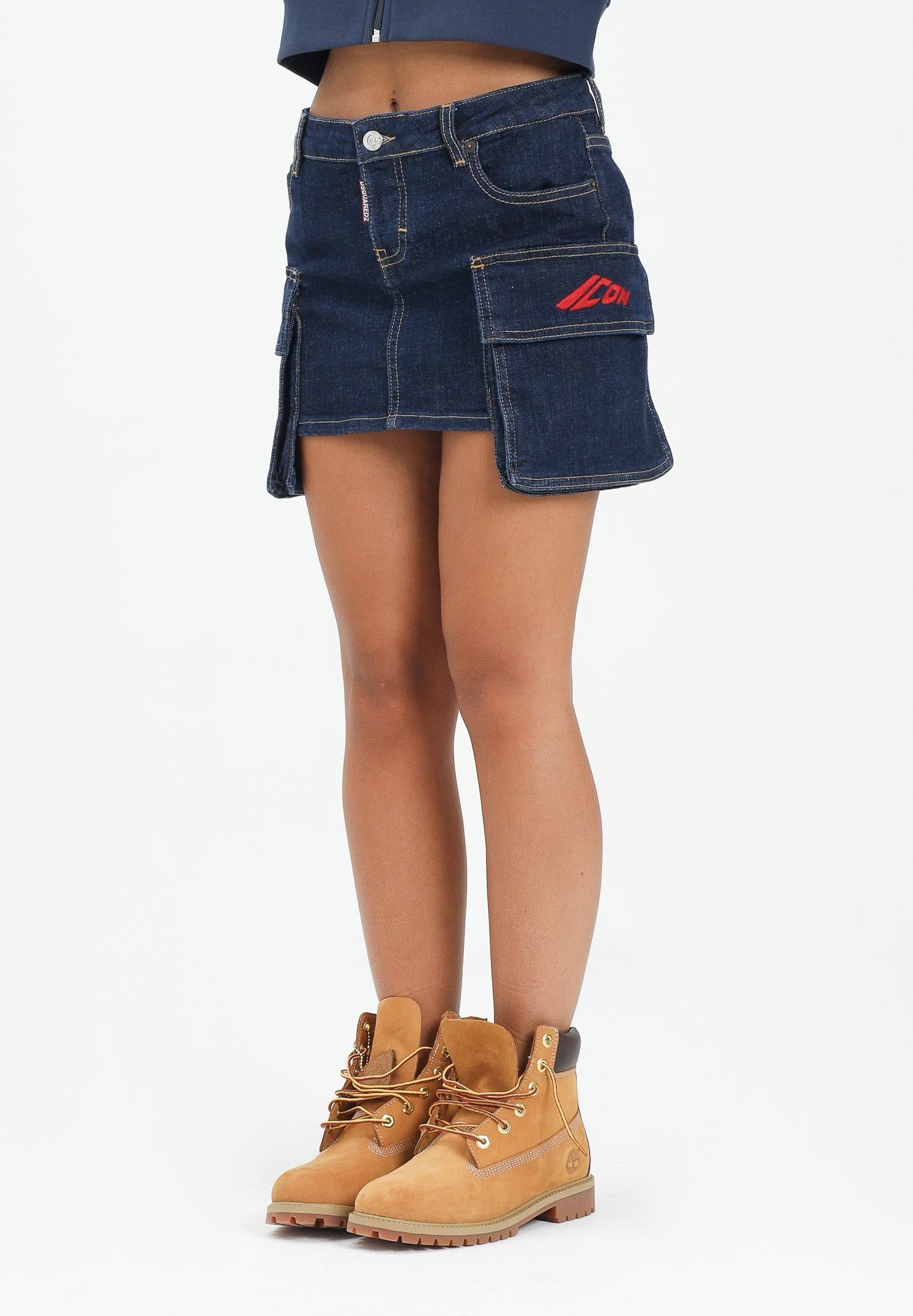 DSQUARED2 Gonna corta in denim blu per donna, ragazze e bambine con ricamo ICON DQ3138D0AFL DQ01 DSQUARED2