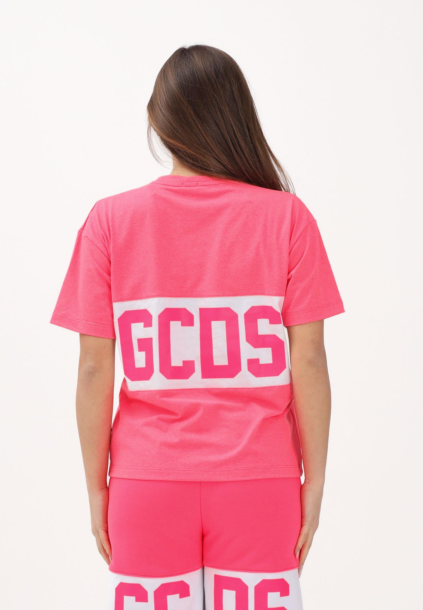 GCDS T-shirt a manica corta fucsia per donna, ragazze e bambine con logo Z0UJQC585J105 566A GCDS