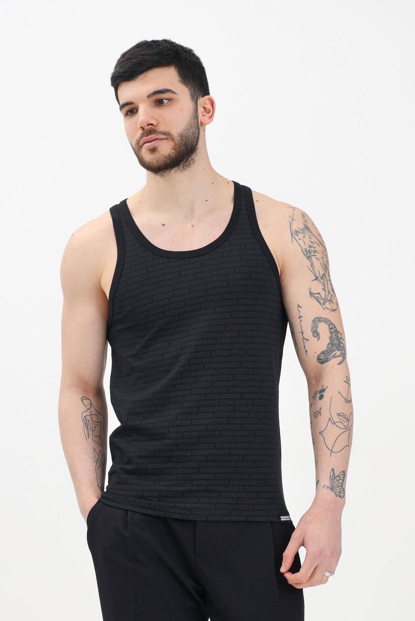 DSQUARED2 Canotta nera da uomo con logo all-over D9D095510 001 DSQUARED2