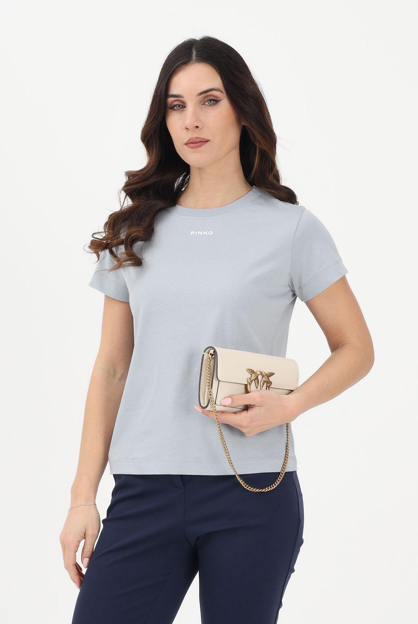 PINKO T-shirt a manica corta azzurro arona da donna con logo 100373A34F E87 PINKO