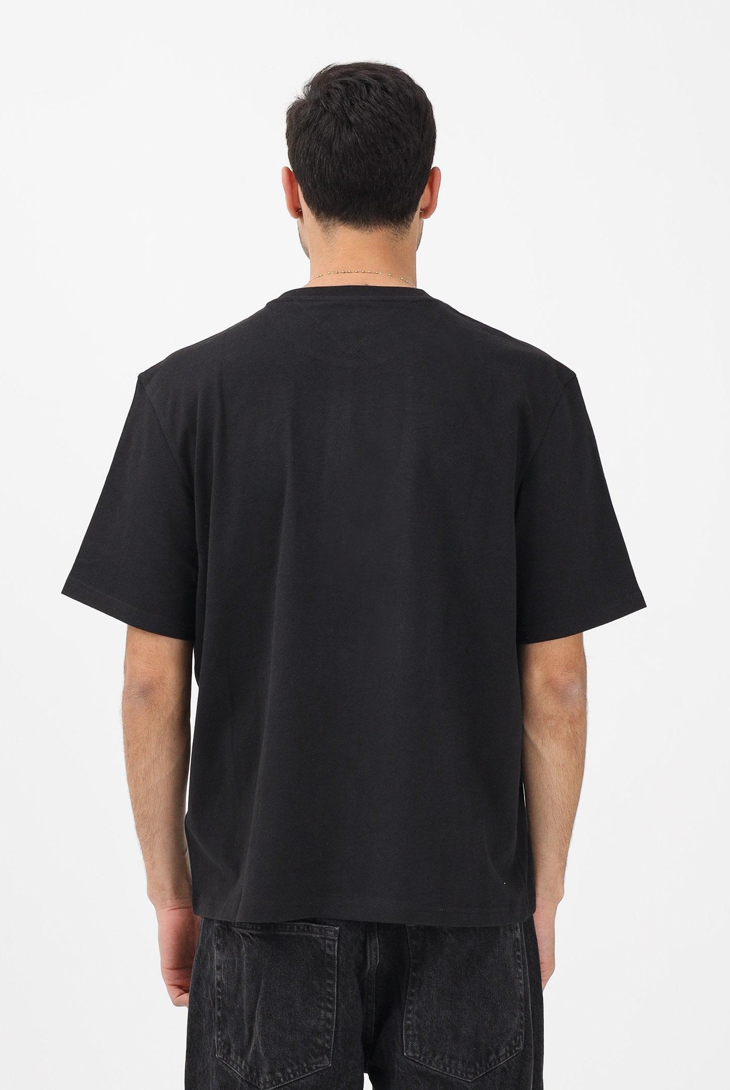 TOMMY JEANS T-shirt a manica corta nera da uomo con stampa logo effetto consumato DM0DM22463 BDS TOMMY JEANS