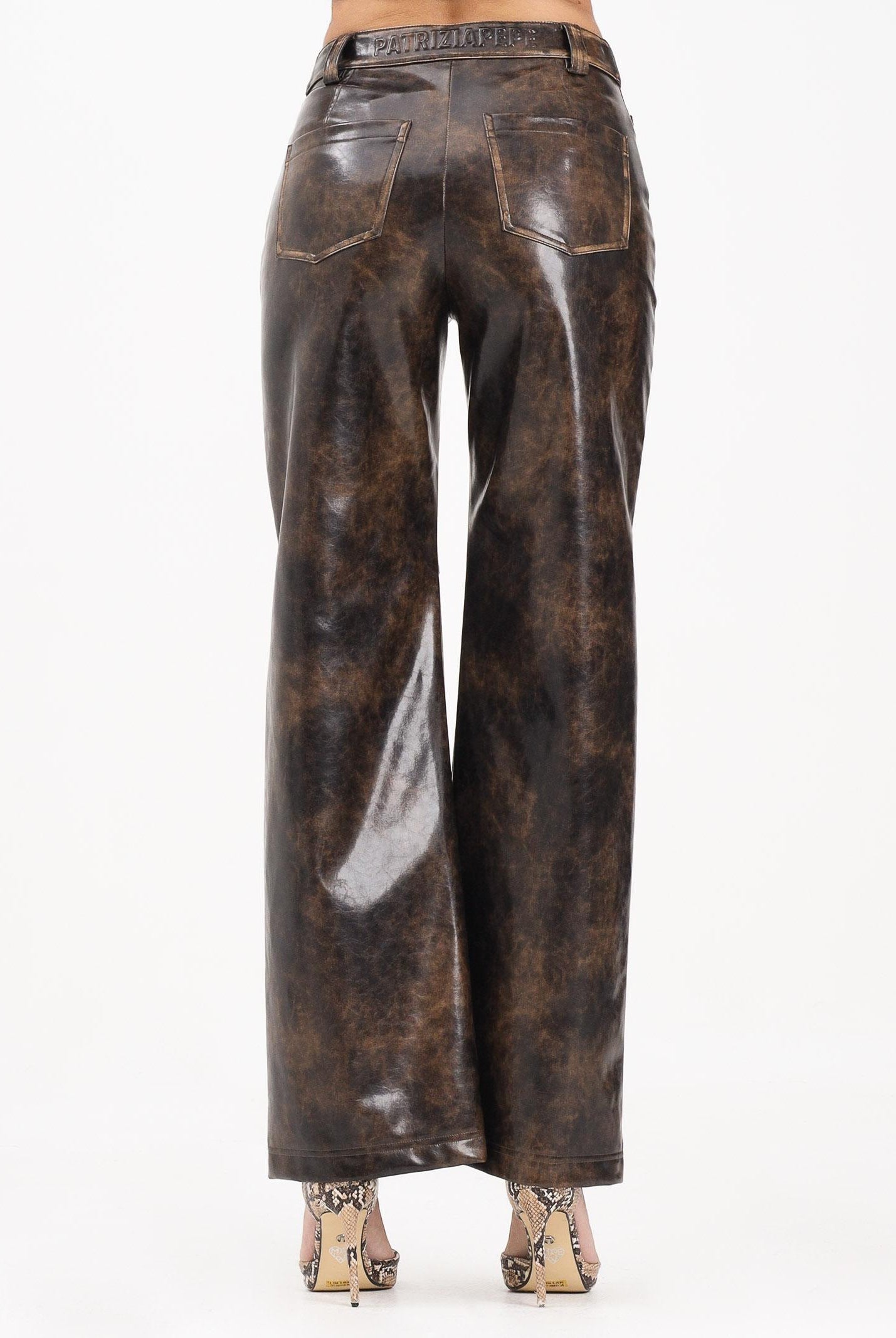 PATRIZIA PEPE Pantalone in tessuto spalmato marrone da donna 8P0758E064 J4L8 PATRIZIA PEPE