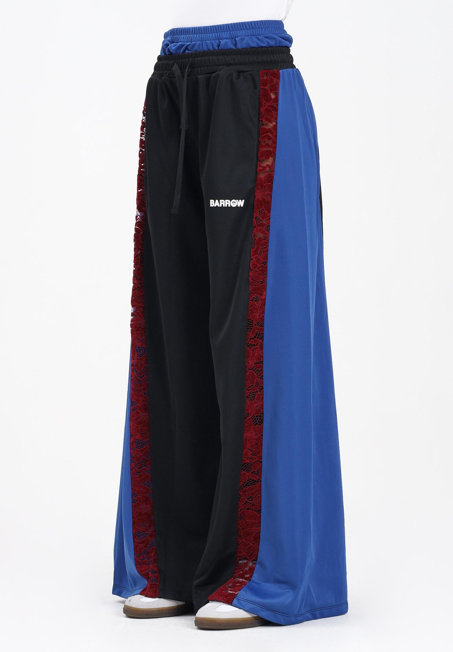 BARROW Pantalone sportivo nero da donna con bande laterali blu elettrico e inserti in pizzo rosso F5BWWOPA108 110 BARROW