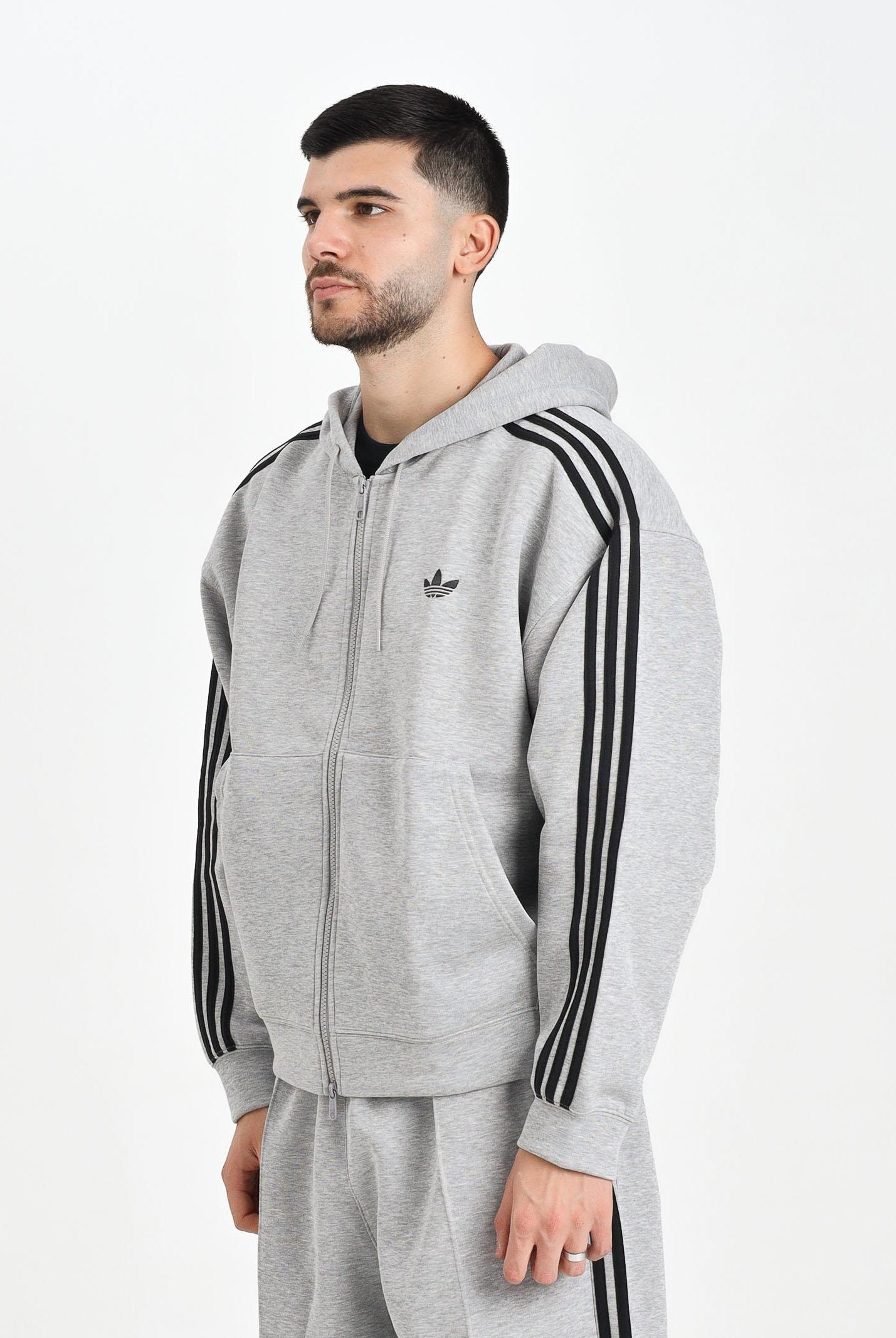 ADIDAS ORIGINALS Felpa con zip Adicolor Spacer Oversized grigia da uomo JW5965 . ADIDAS ORIGINALS