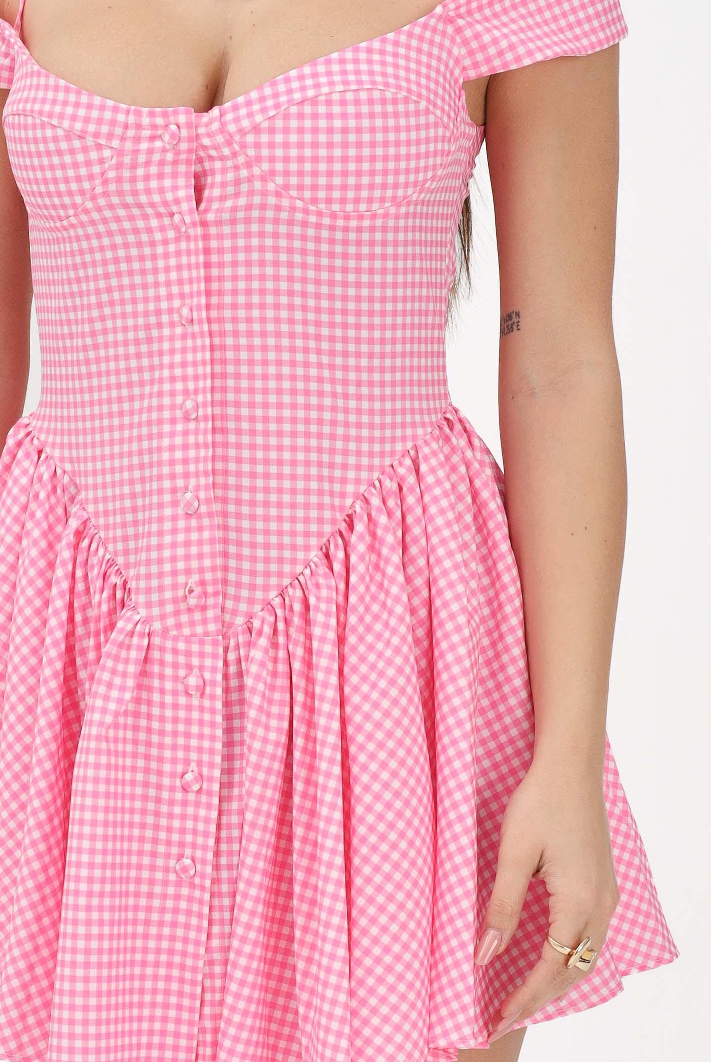 ME FUI Abito corto rosa da donna con motivo a quadri MF26-SW0326PK . ME FUI