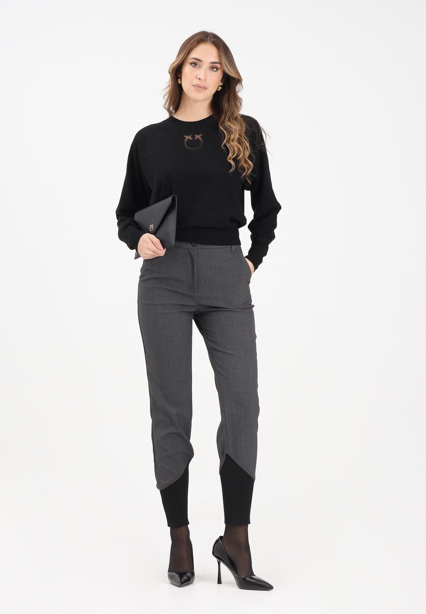 PINKO Pantalone elegante grigio da donna con inserto in maglia nera a costine 106120A2ZT I90 PINKO