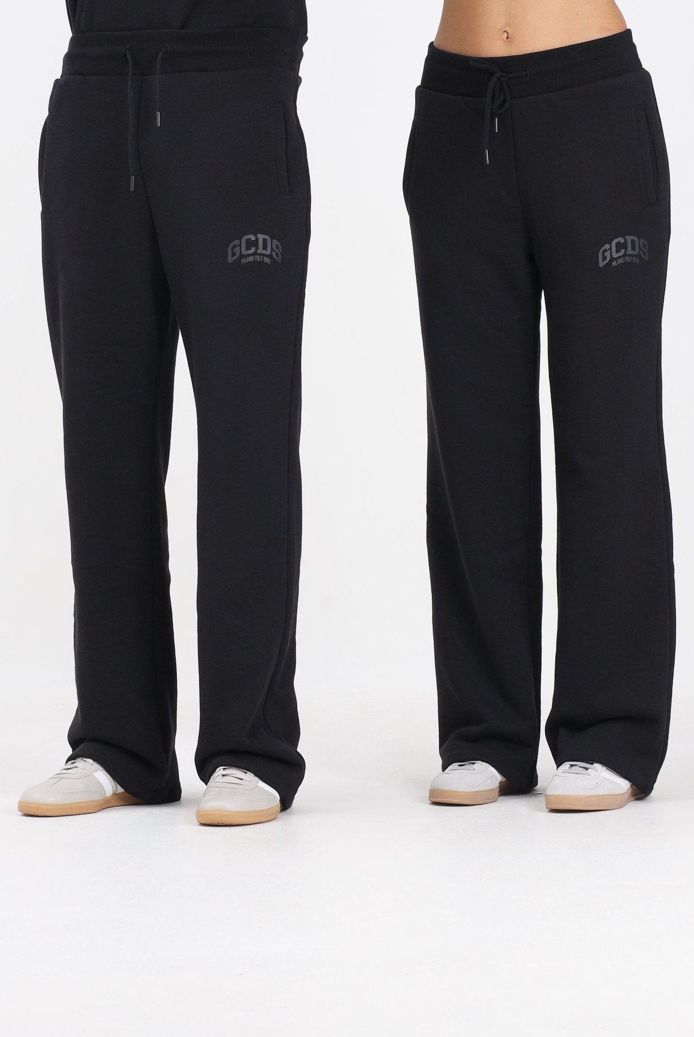 GCDS Pantalone sportivo nero per uomo e donna con stampa logo B2EW3001JD1 99 GCDS