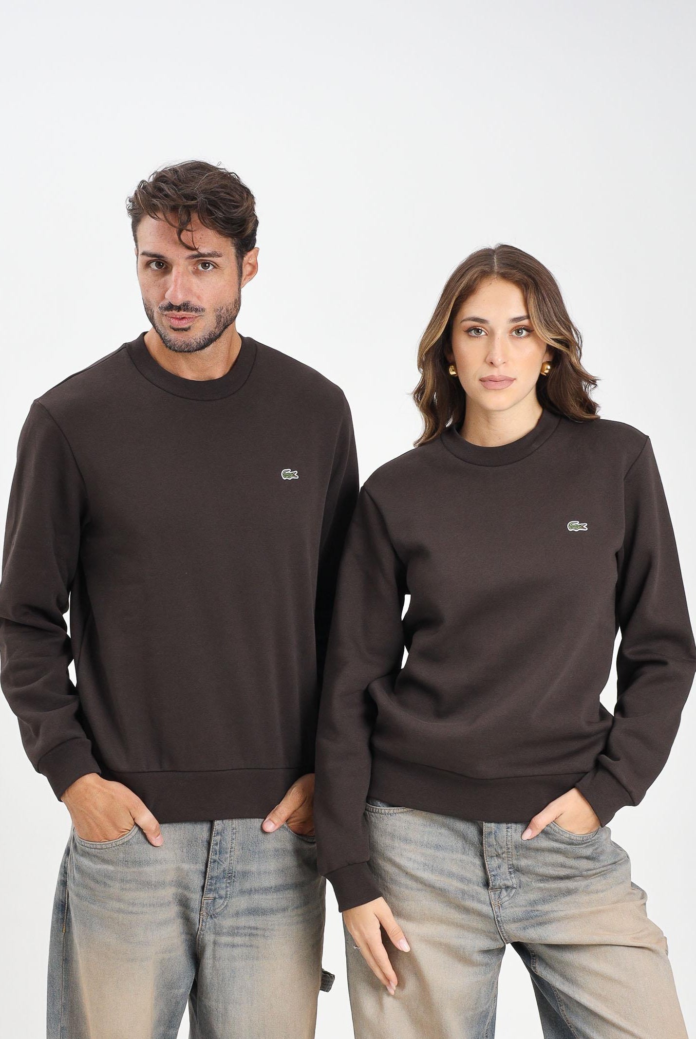 LACOSTE Felpa girocollo marrone per uomo e donna con logo SH9608 SKB LACOSTE