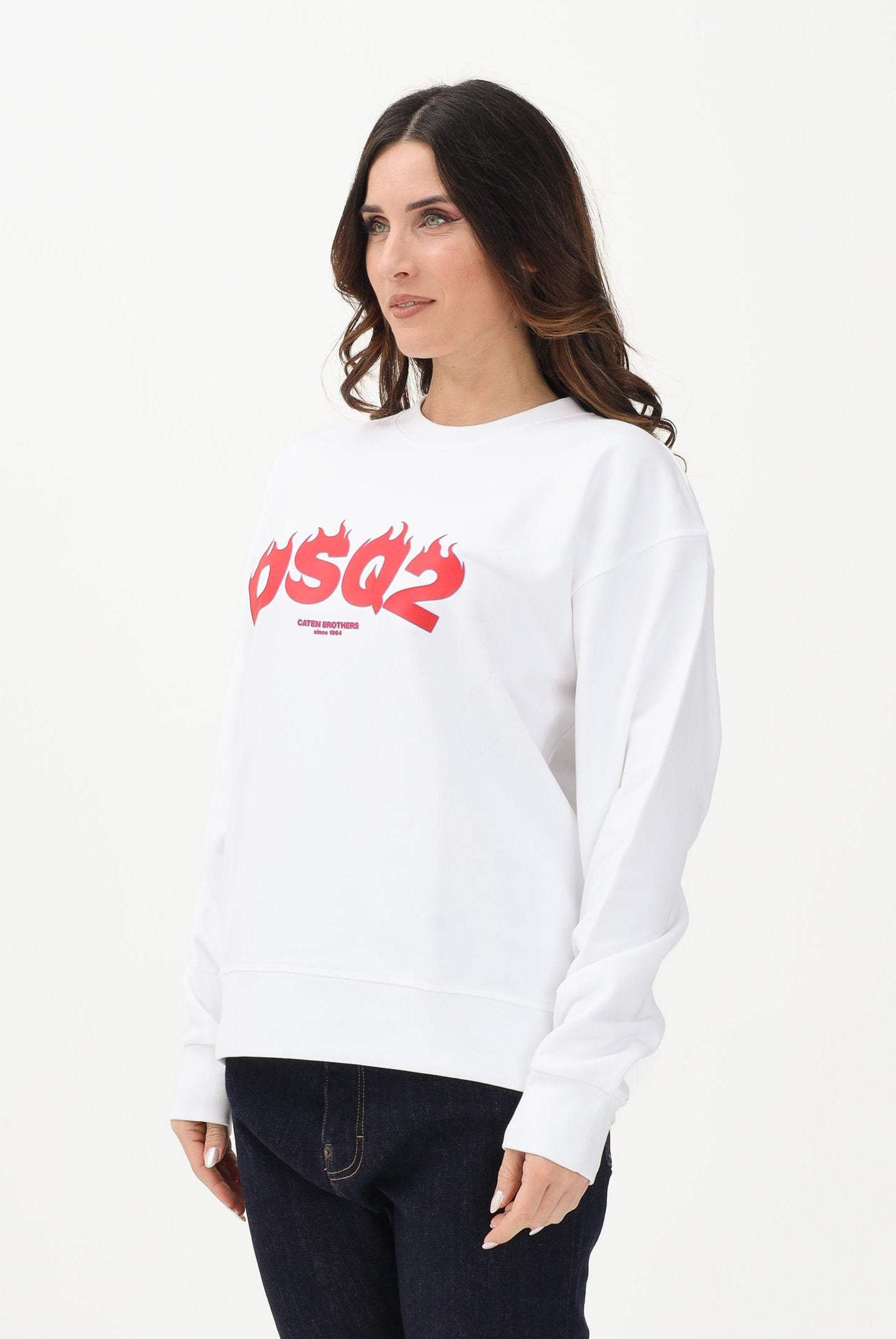 DSQUARED2 Felpa girocollo bianca per bambino, bambina e donna con logo DSQ2 DQ3187D0AGW DQ100 DSQUARED2